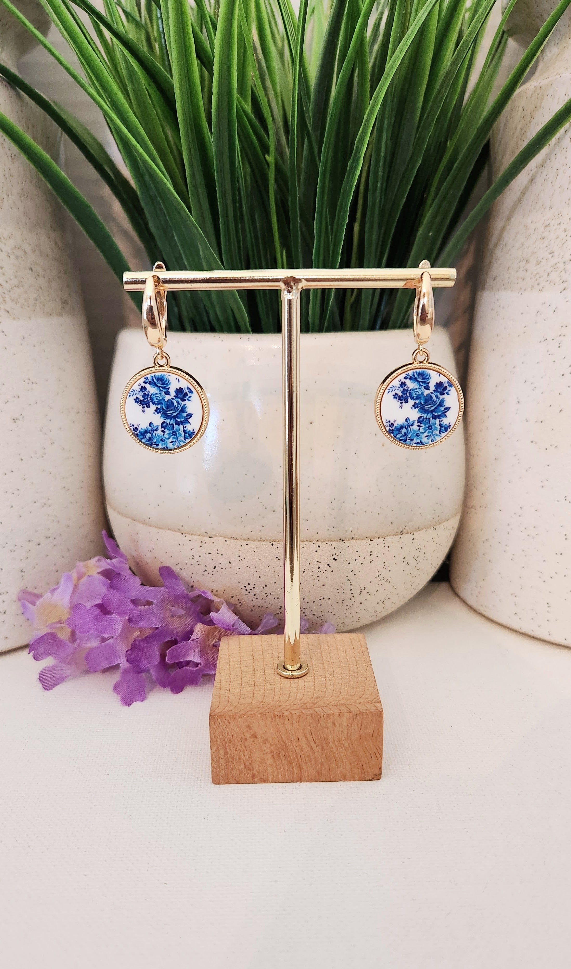 White and Blue Floral Earrings
