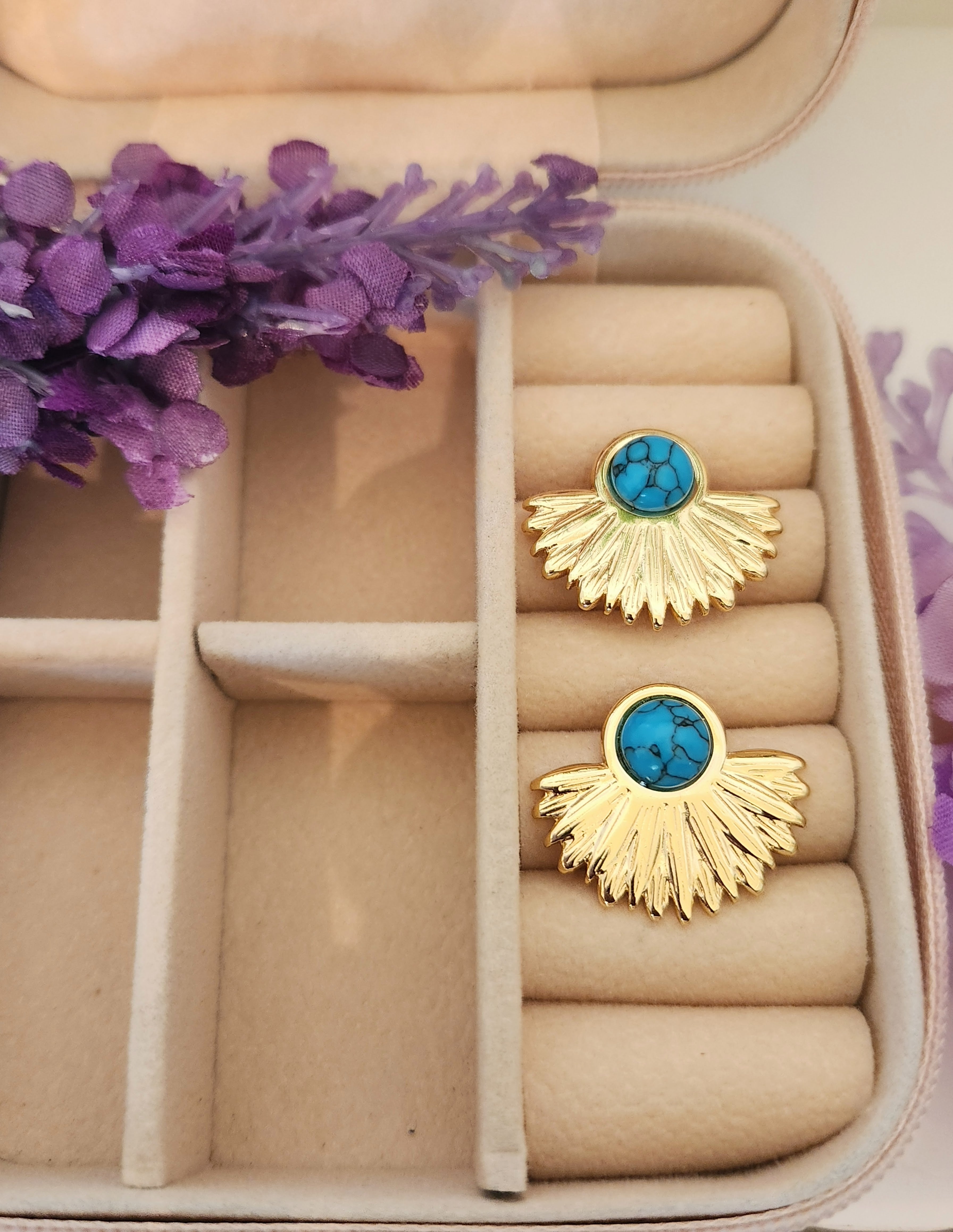 Turquoise Fan Stud Earrings