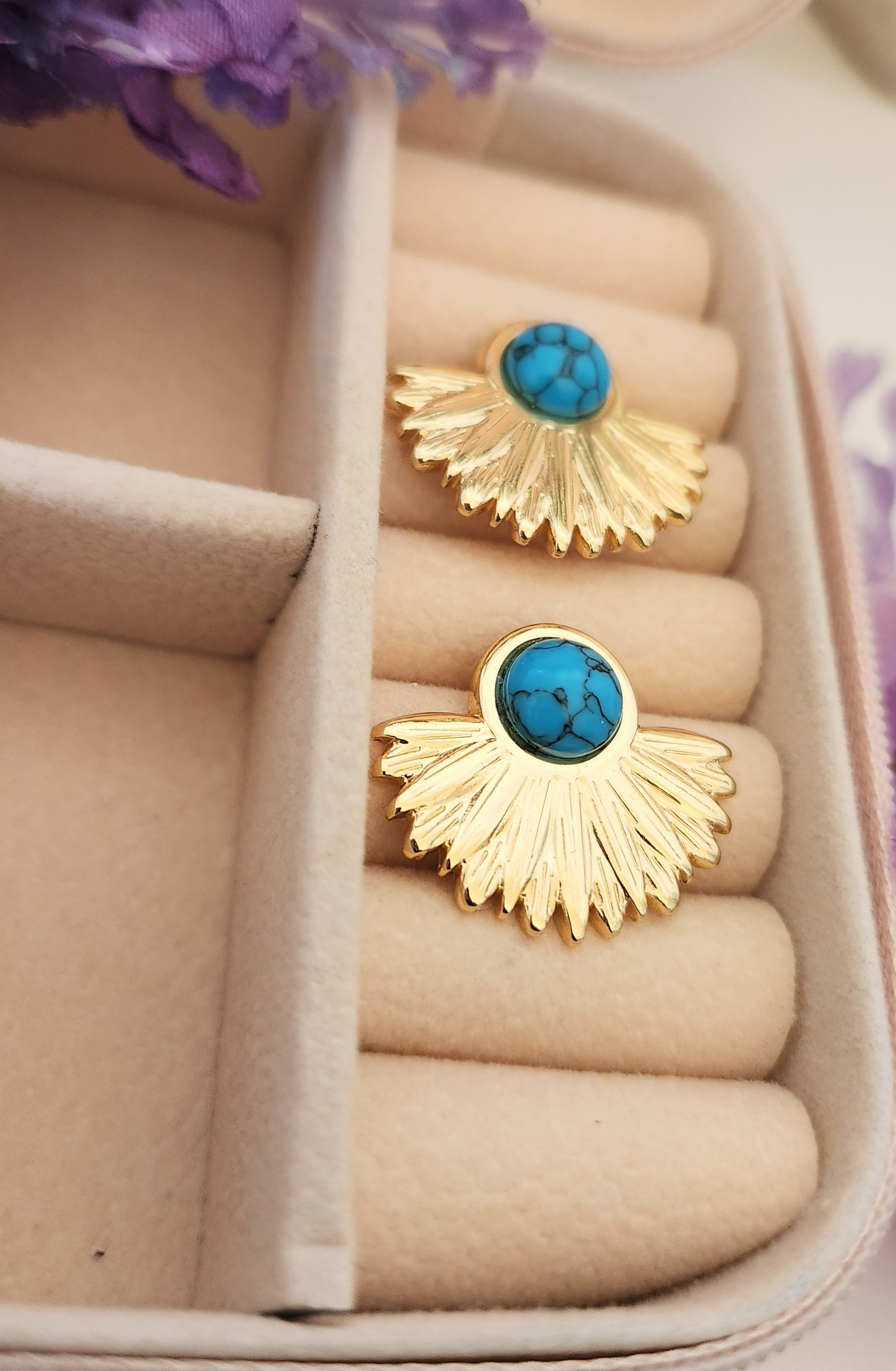Turquoise Fan Stud Earrings