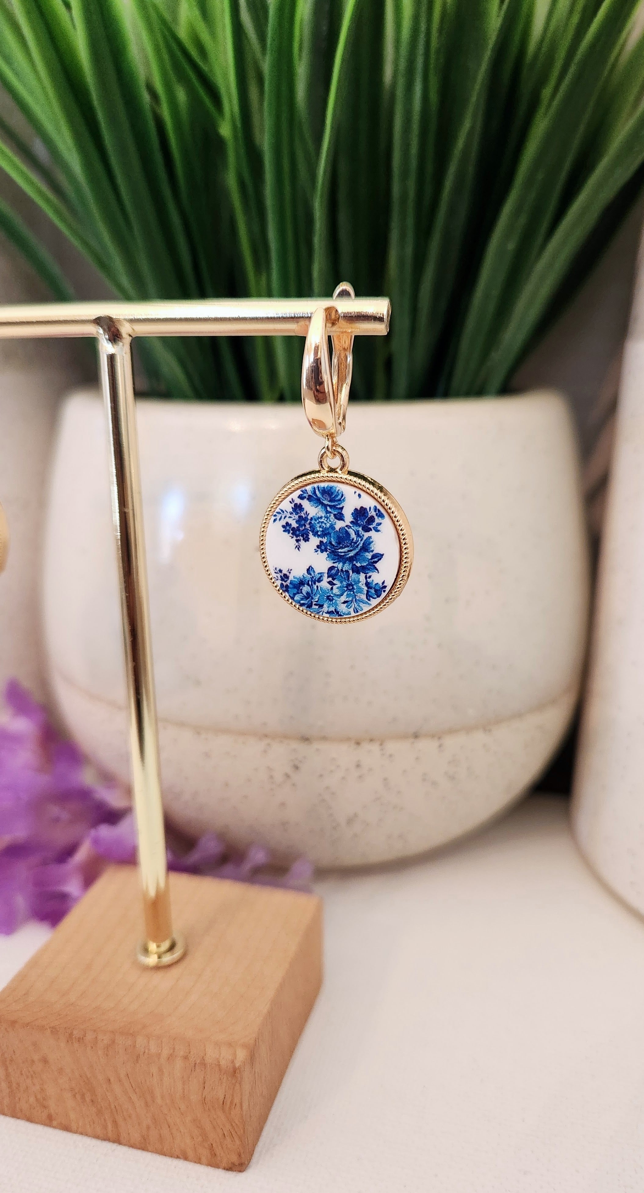 White and Blue Floral Earrings