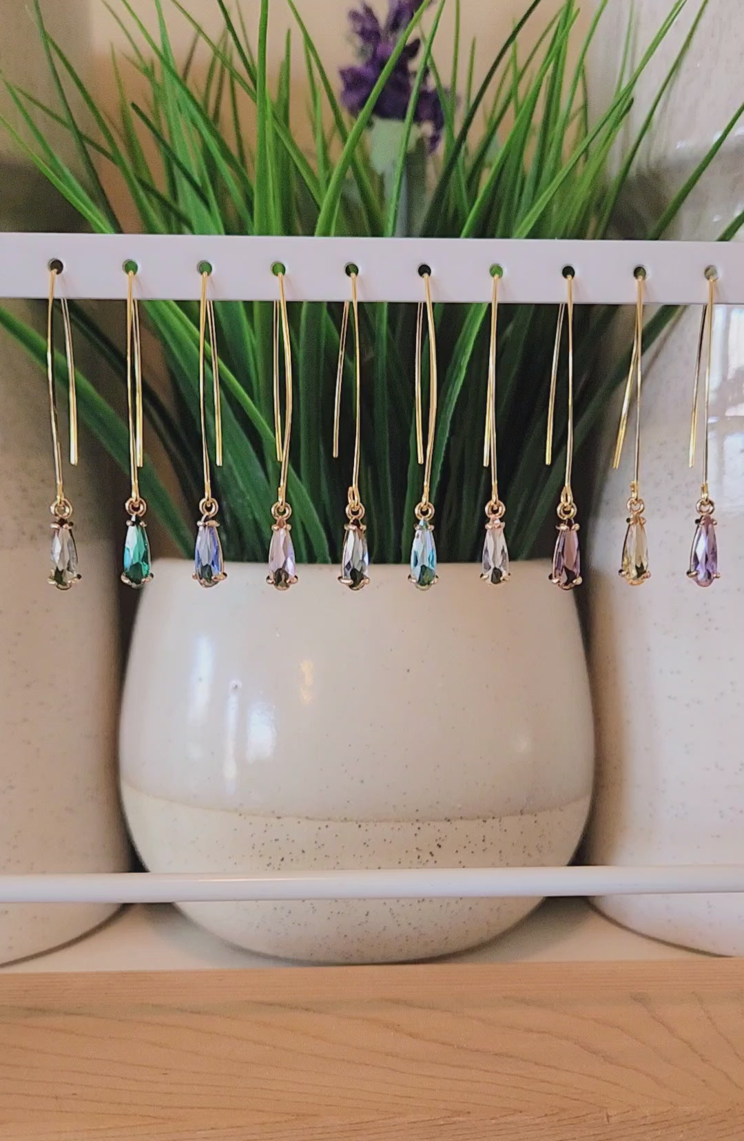 Gold Glass Stone Threader Earrings- Multiple Colors
