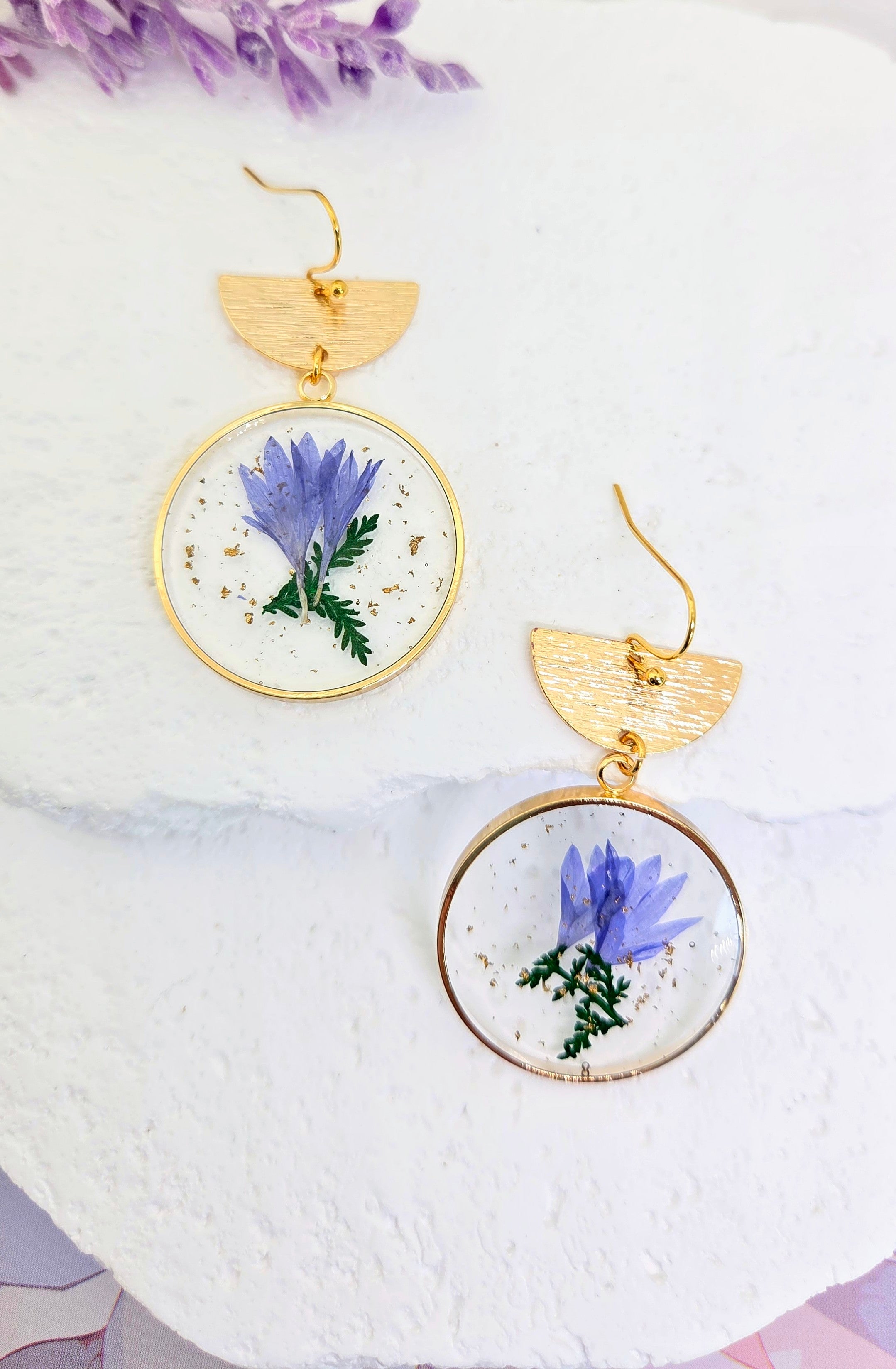 Blue Corn Flower Resin Earrings