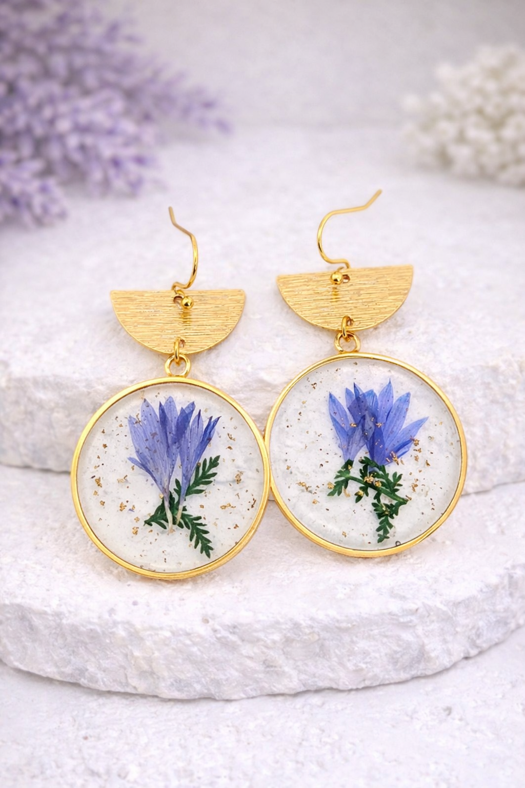 Blue Corn Flower Resin Earrings