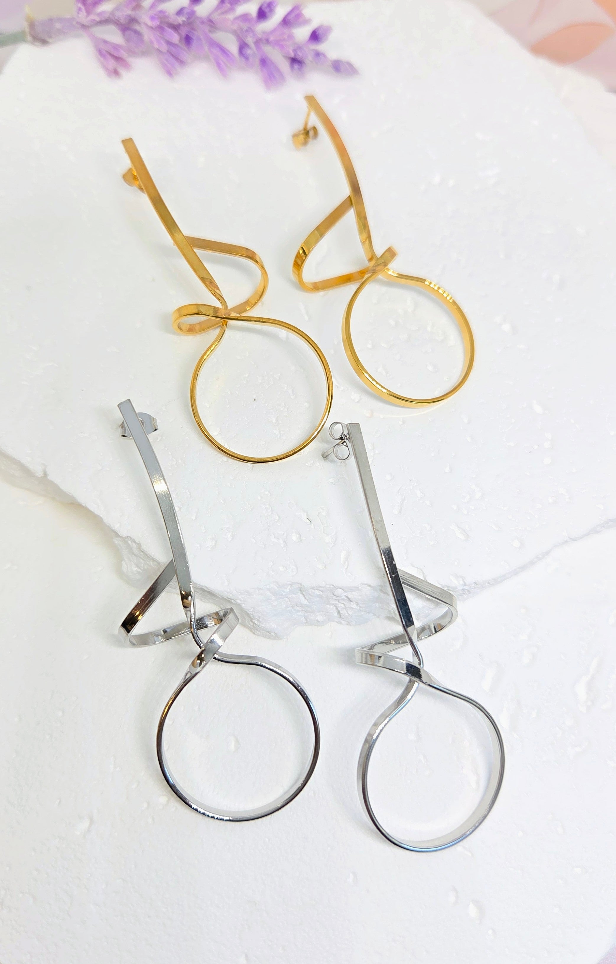 Modern Loop Drop Earrings-18k Gold or Silver Stainless Steel