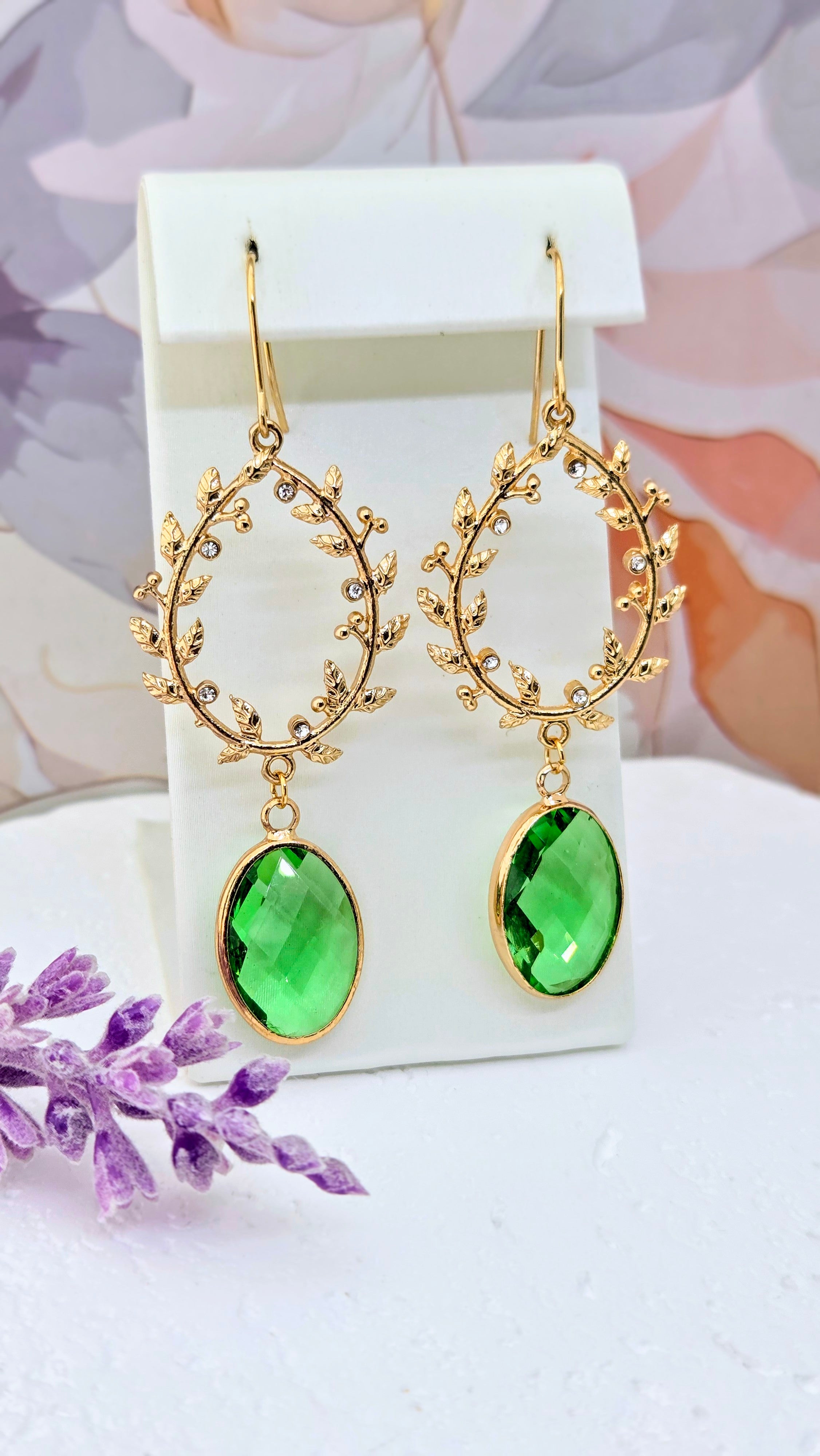 Green Crystal Wreath Earrings