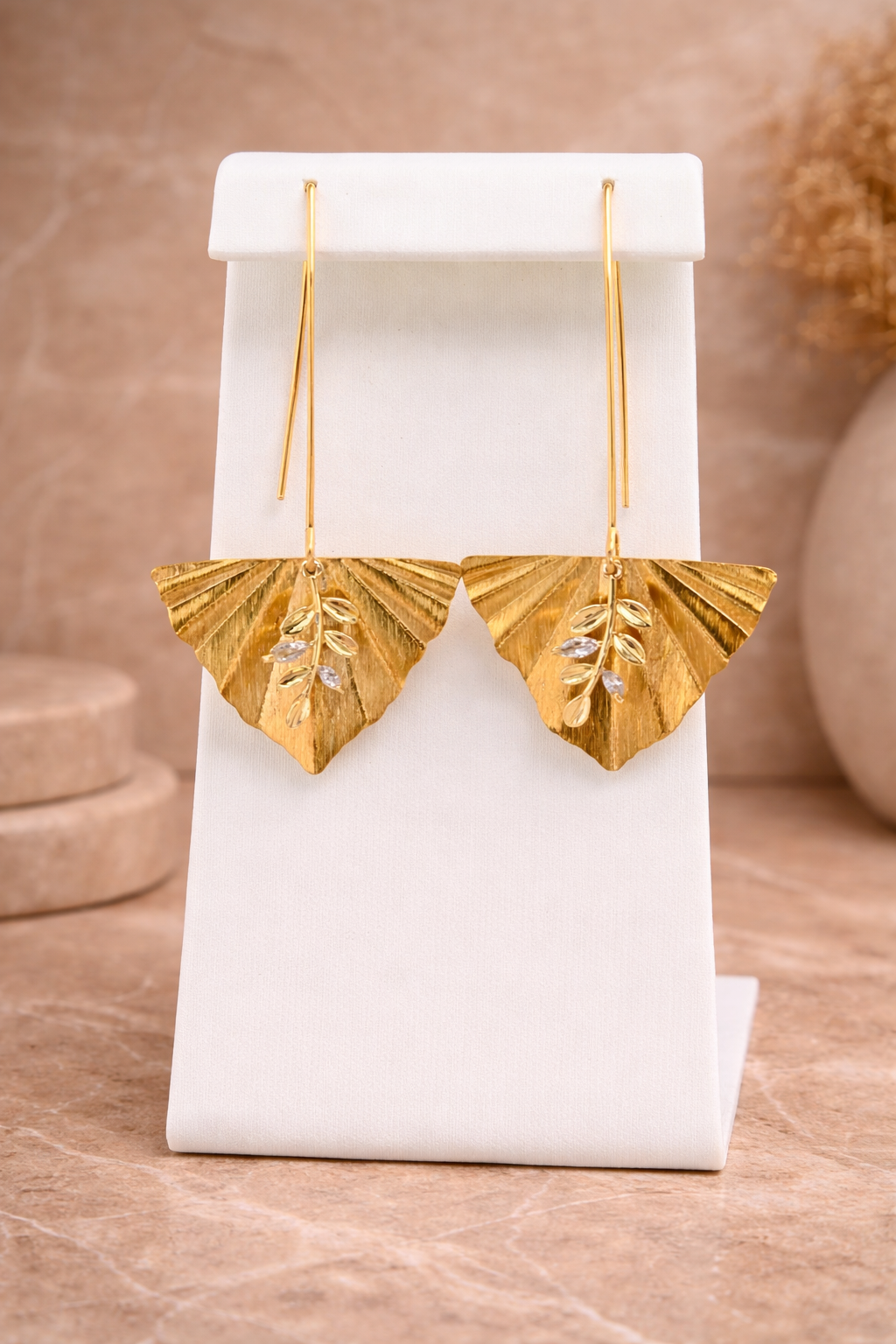 Gold Leaf Fan Threader Earrings