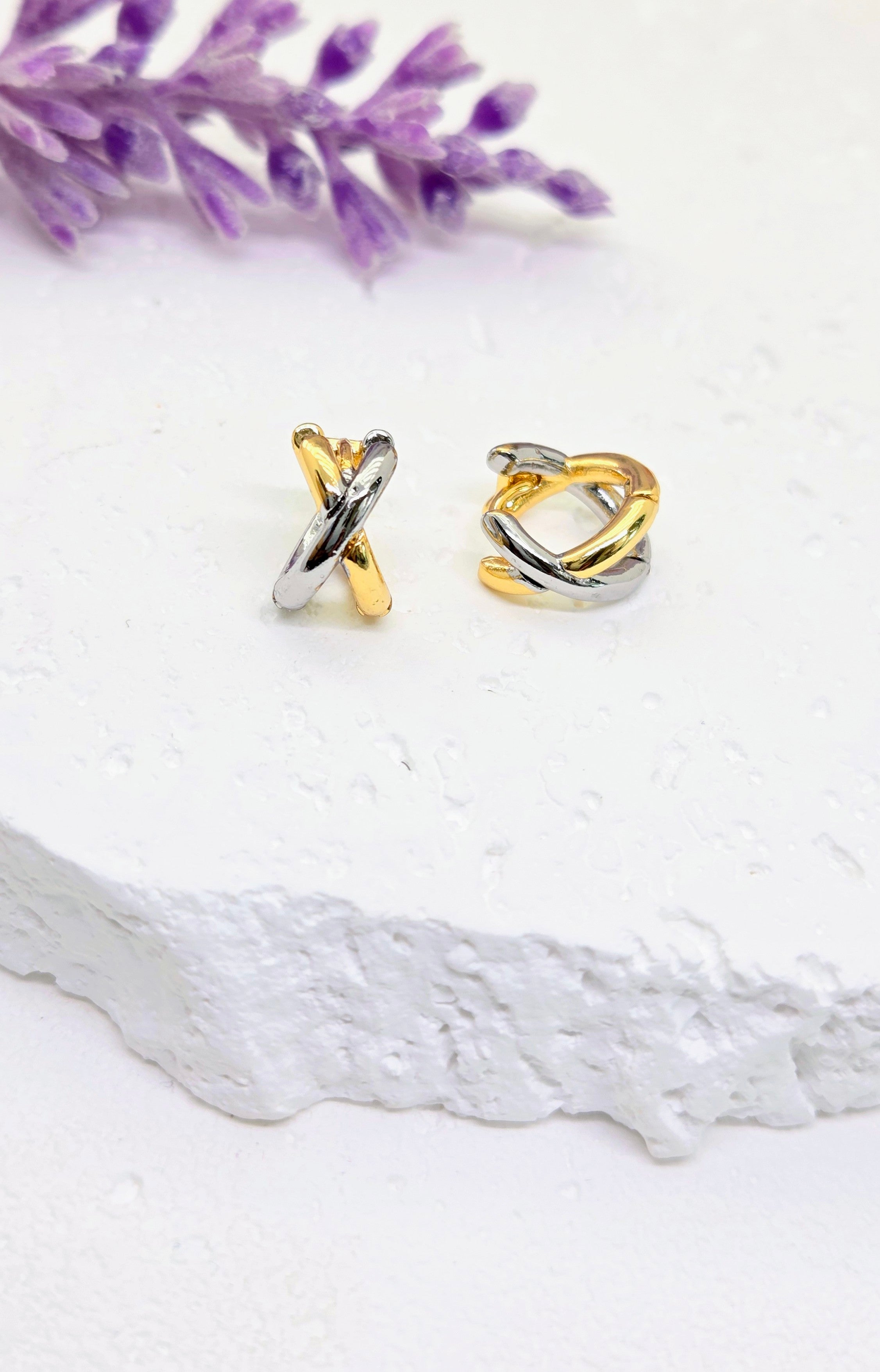 Mixed Metal Knot Huggies