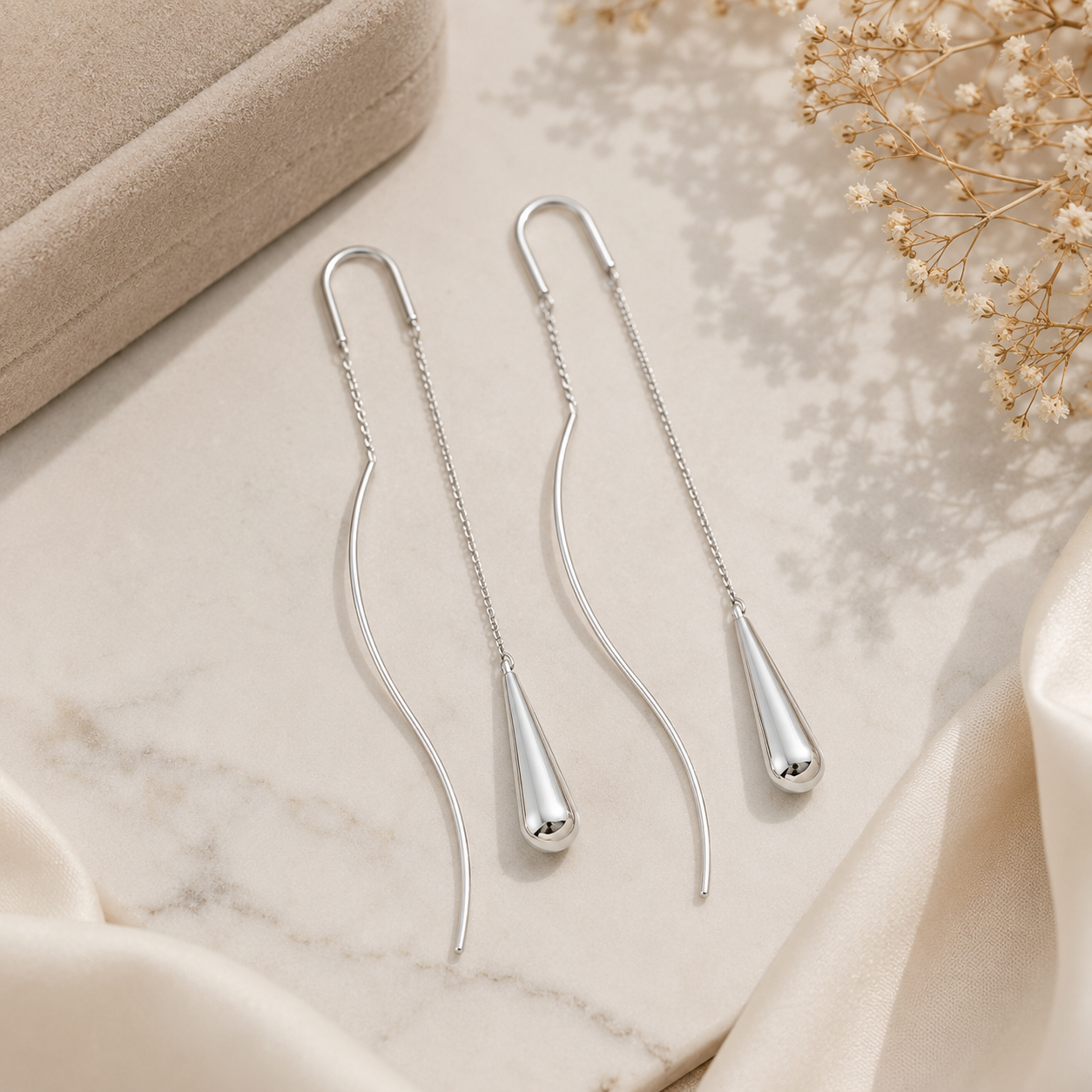 Gold or Silver Teardrop Threader Earrings