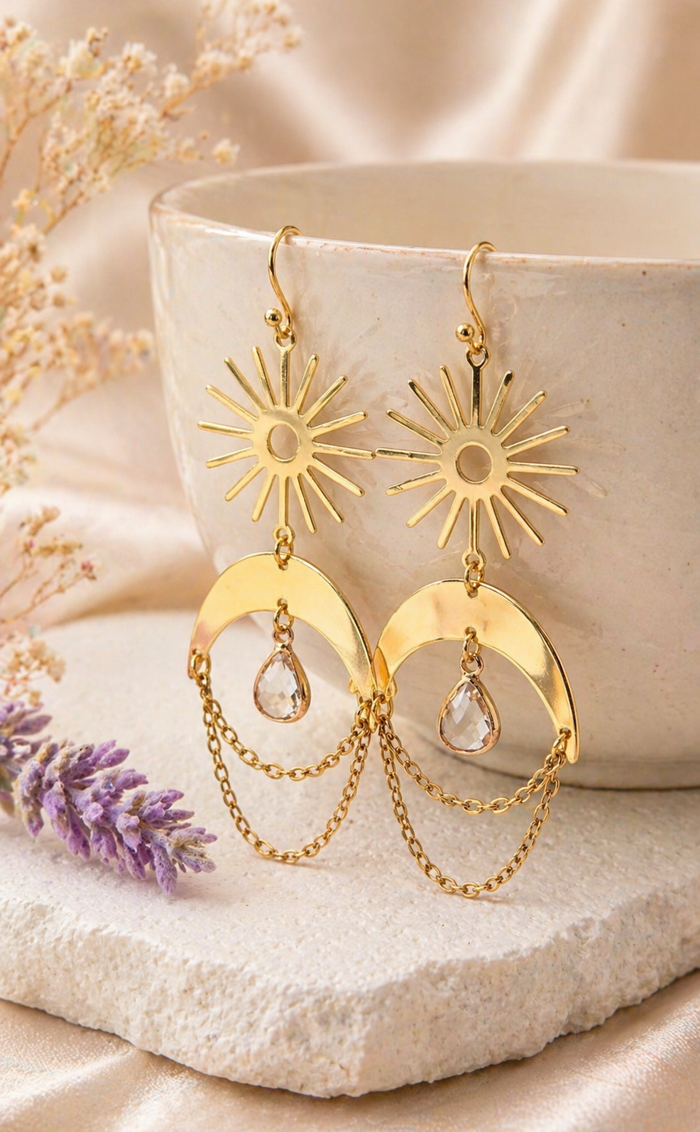 Sun and Moon Birthstone Earrings- Choose Month
