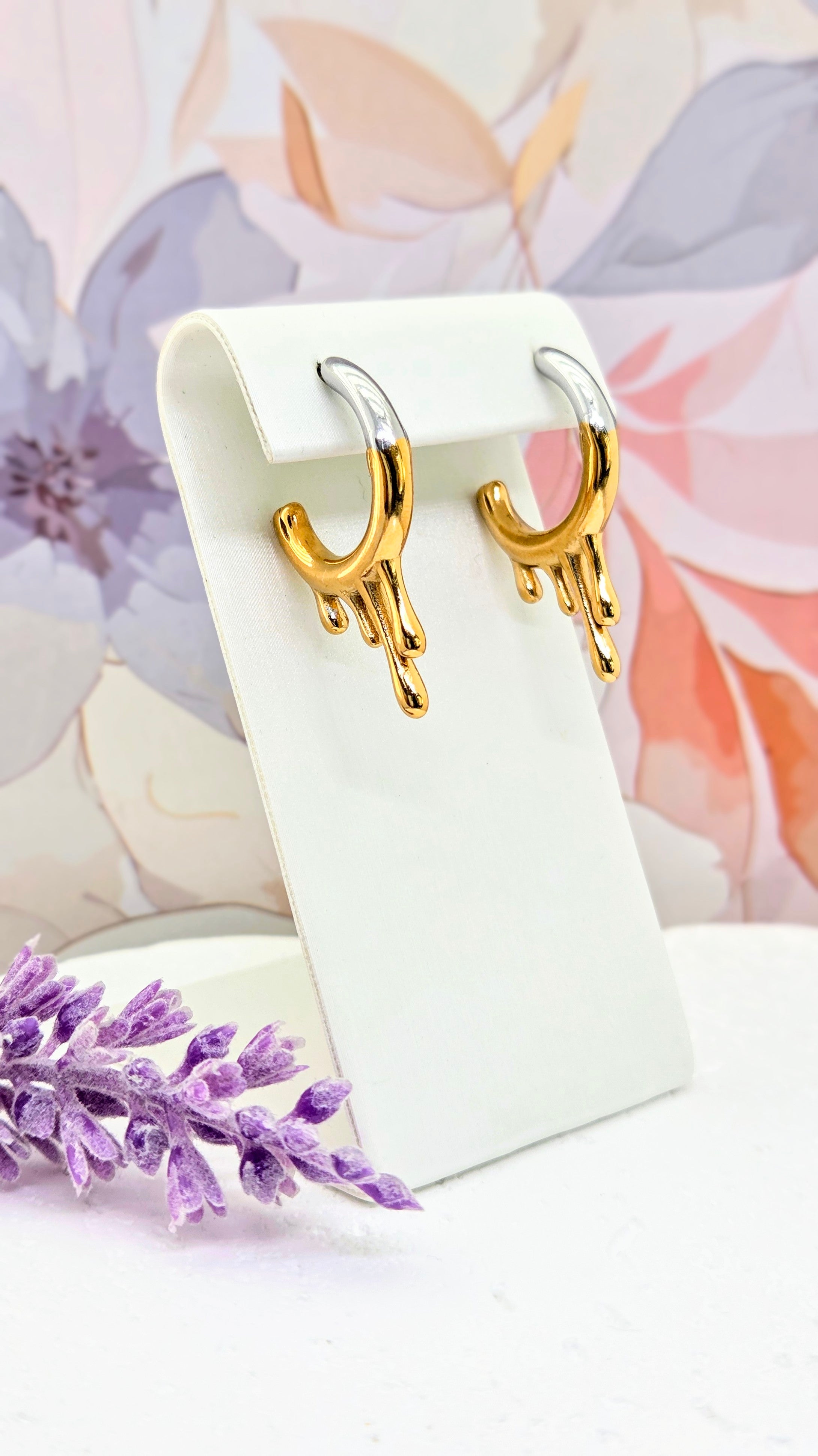 Mixed Metal Drip Hoop Earrings