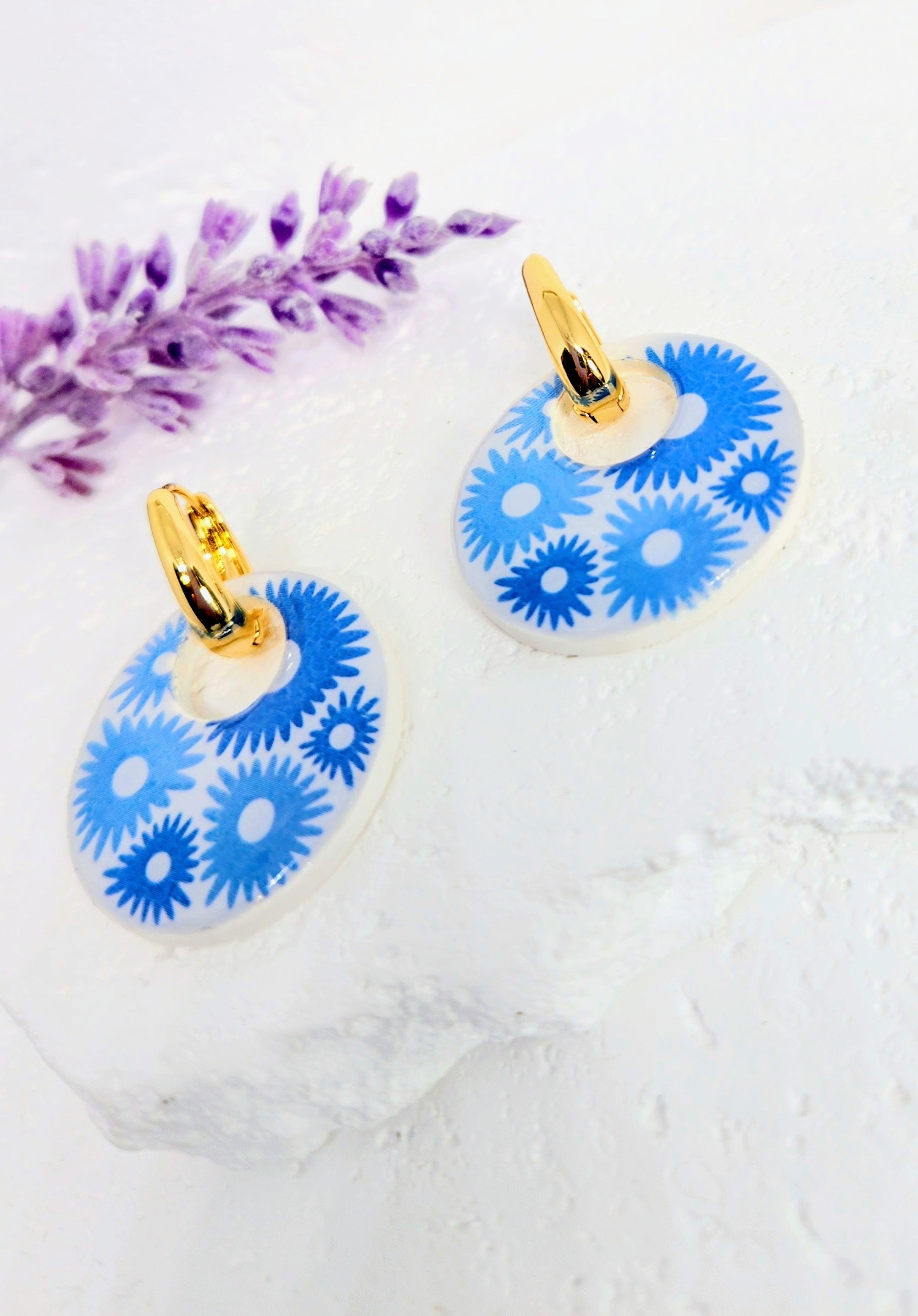 Blue Flower Power Earrings- 2 in 1 Removable Pendant