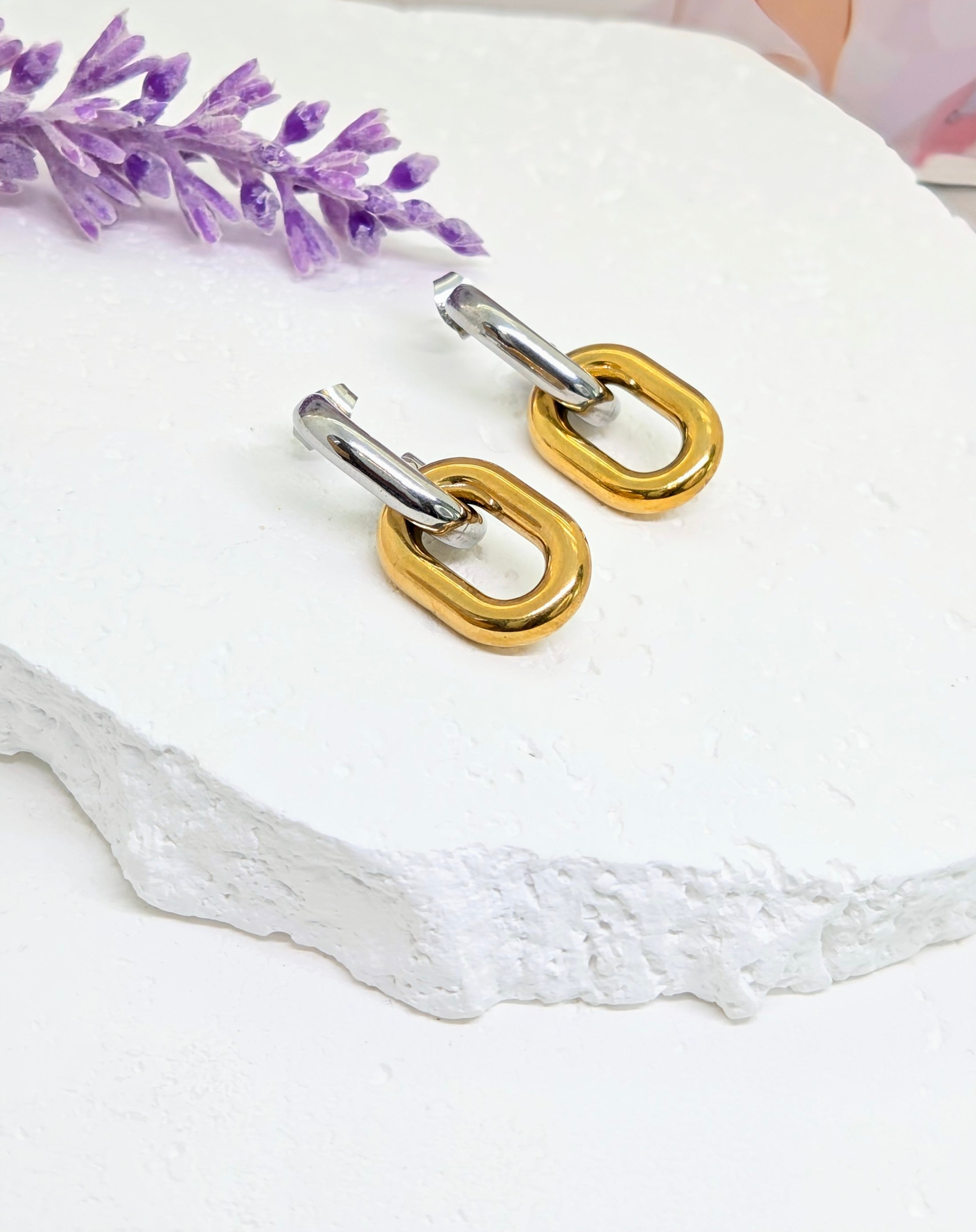 Mixed Metal Link Drop Earrings