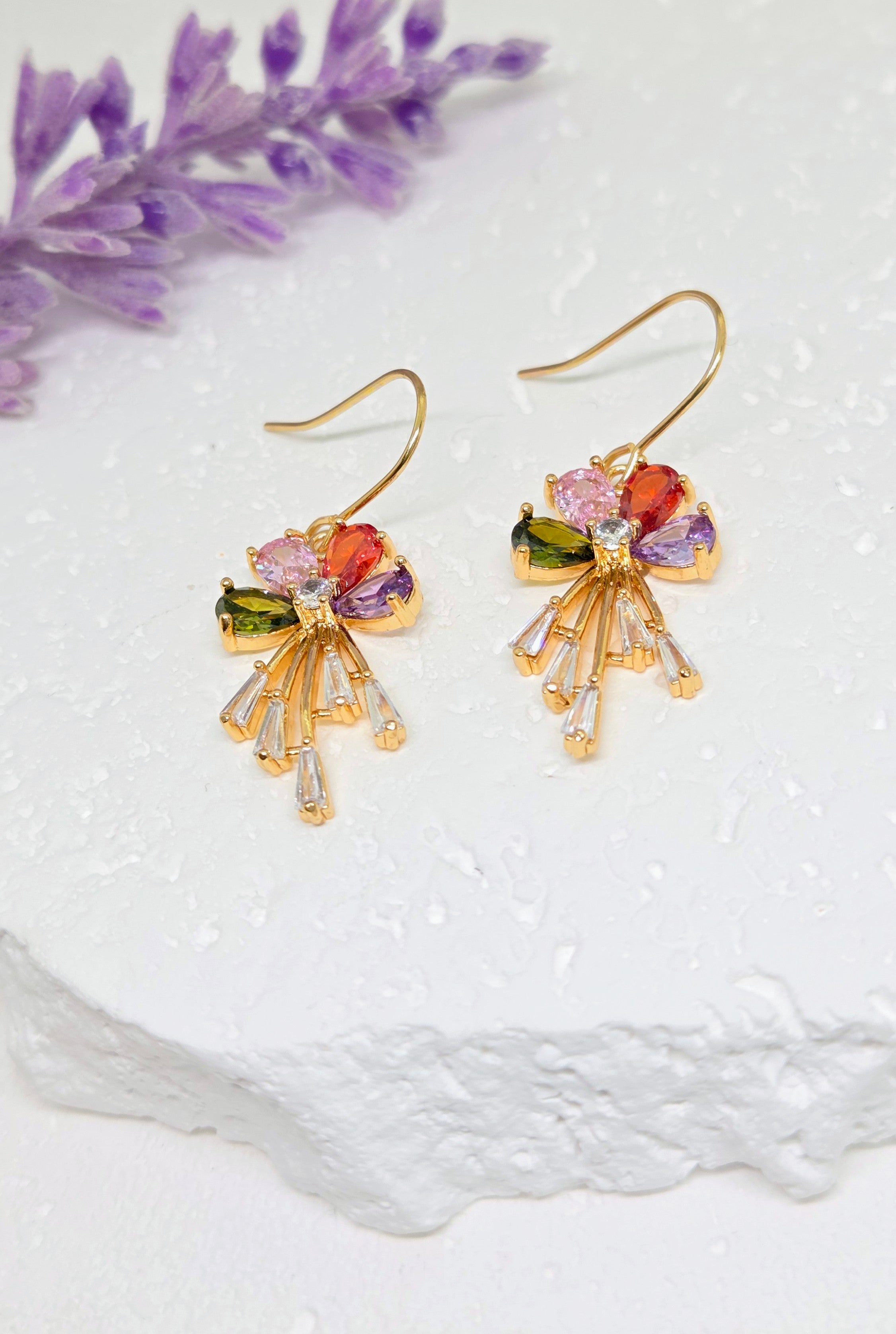 Multicolor Crystal Floral Drop Earrings