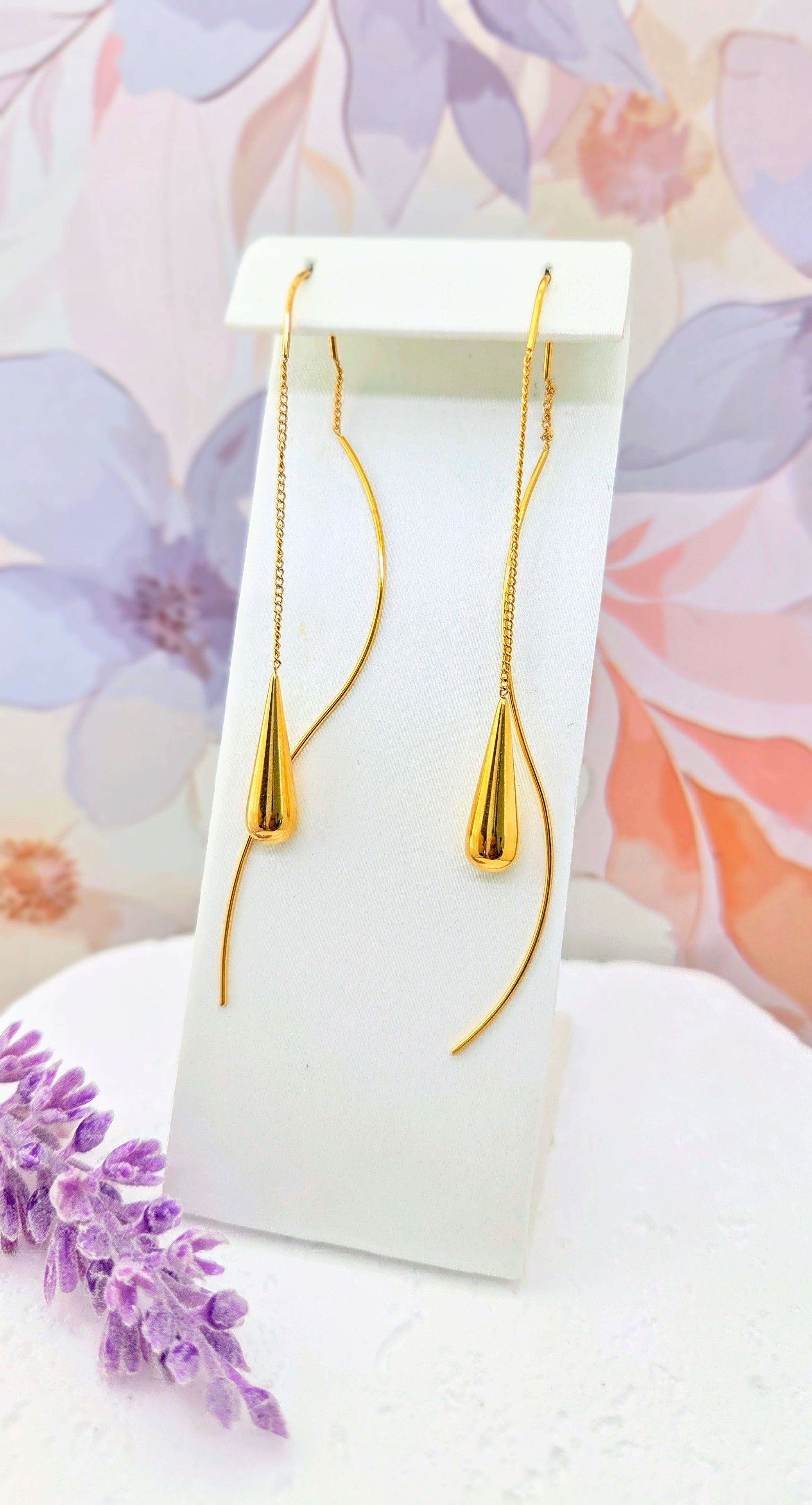 Gold Teardrop Threader Earrings