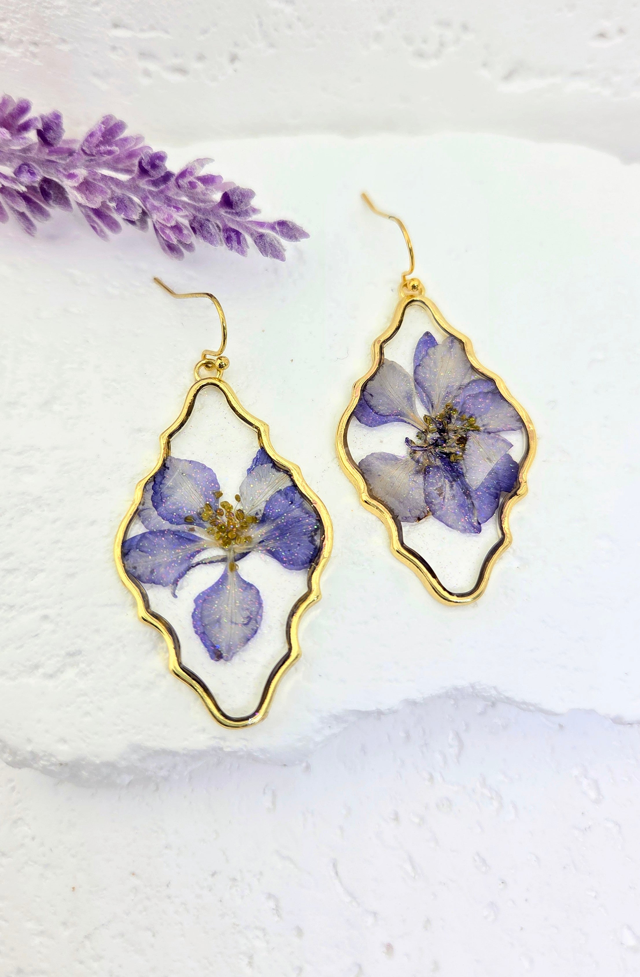 Purple Pressed Flower Resin Earrings