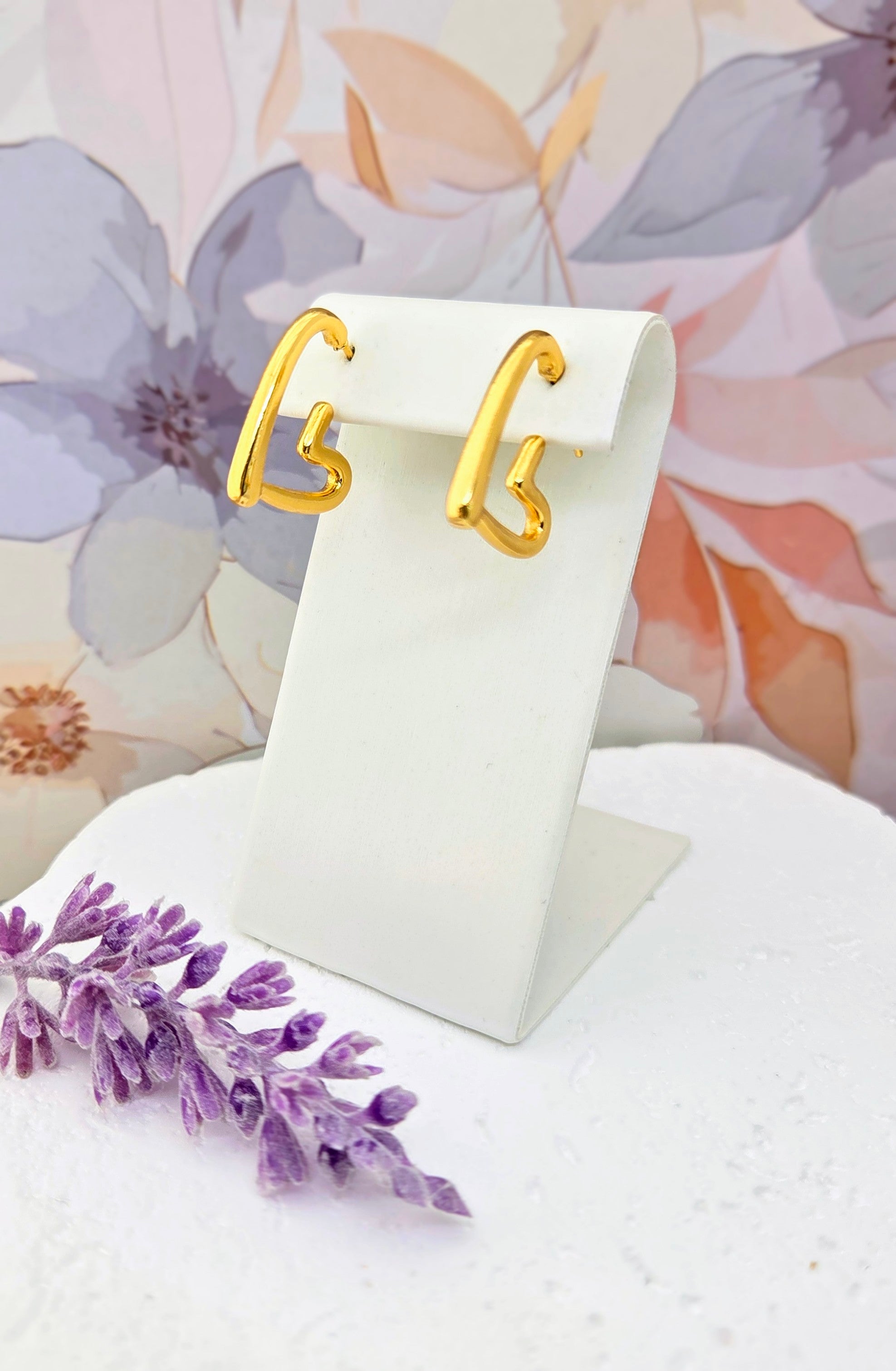Gold Open Heart Hoop Earrings