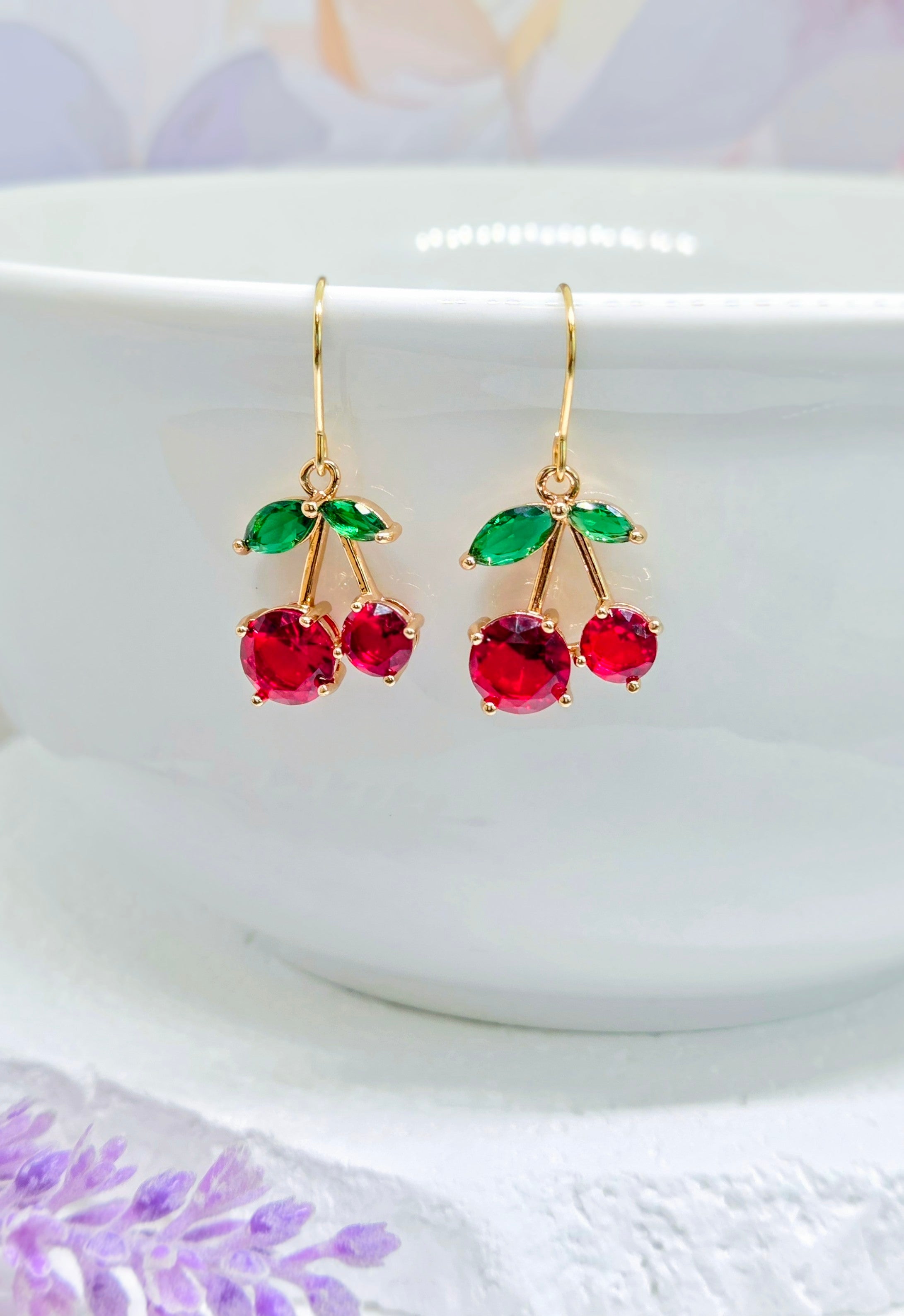 Cherry Crystal Drop Earrings