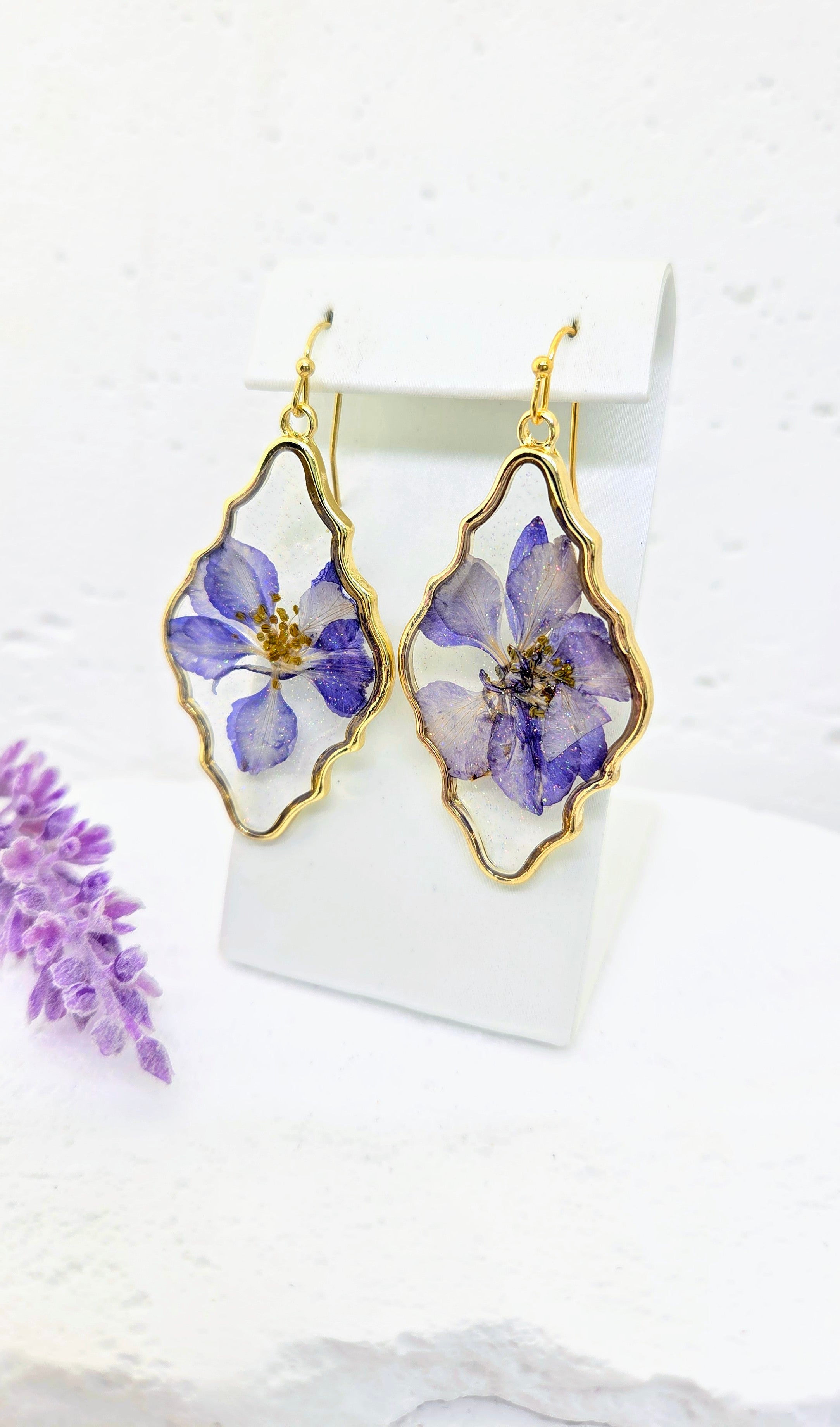 Purple Pressed Flower Resin Earrings