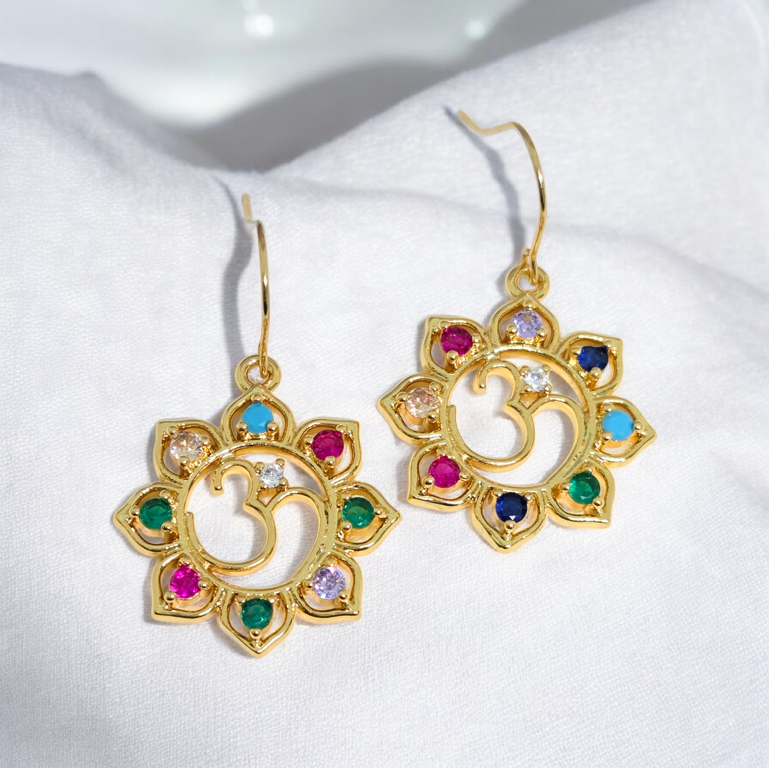 Gold Multicolor Crystal Drop Earrings