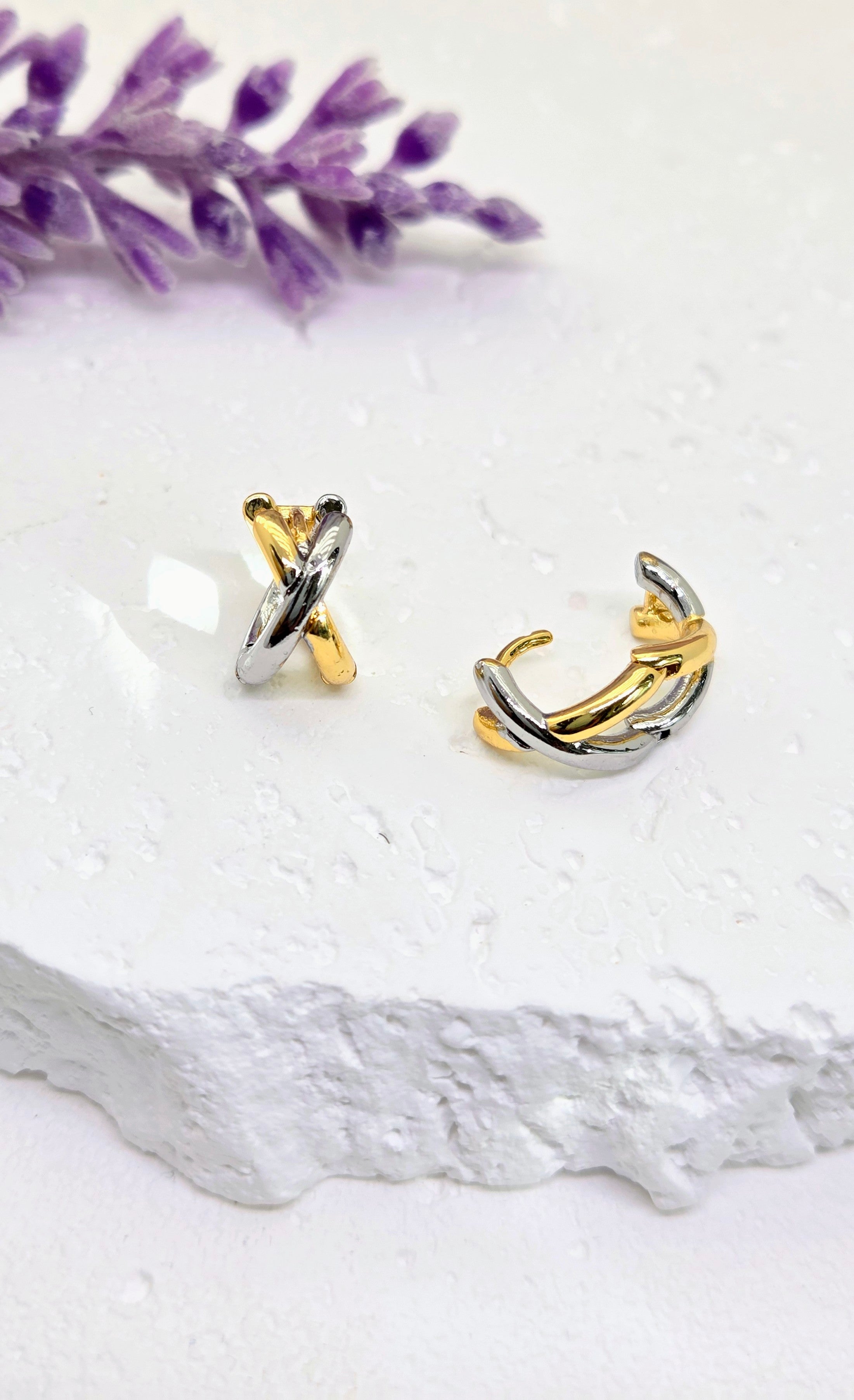 Mixed Metal Knot Huggies