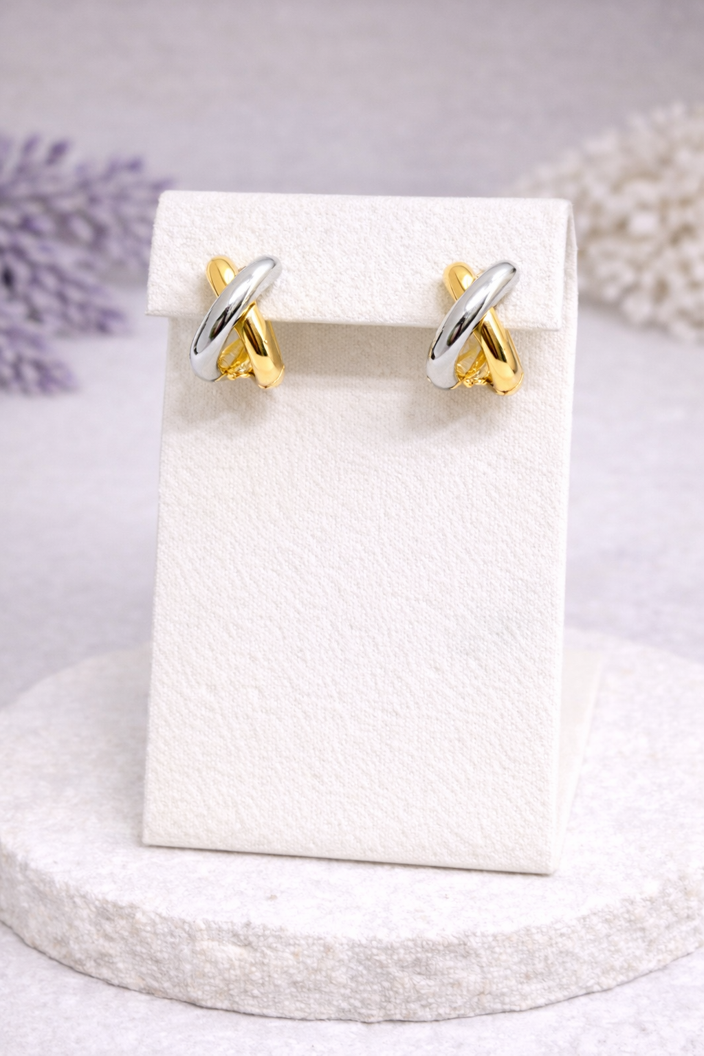 Mixed Metal Knot Huggies