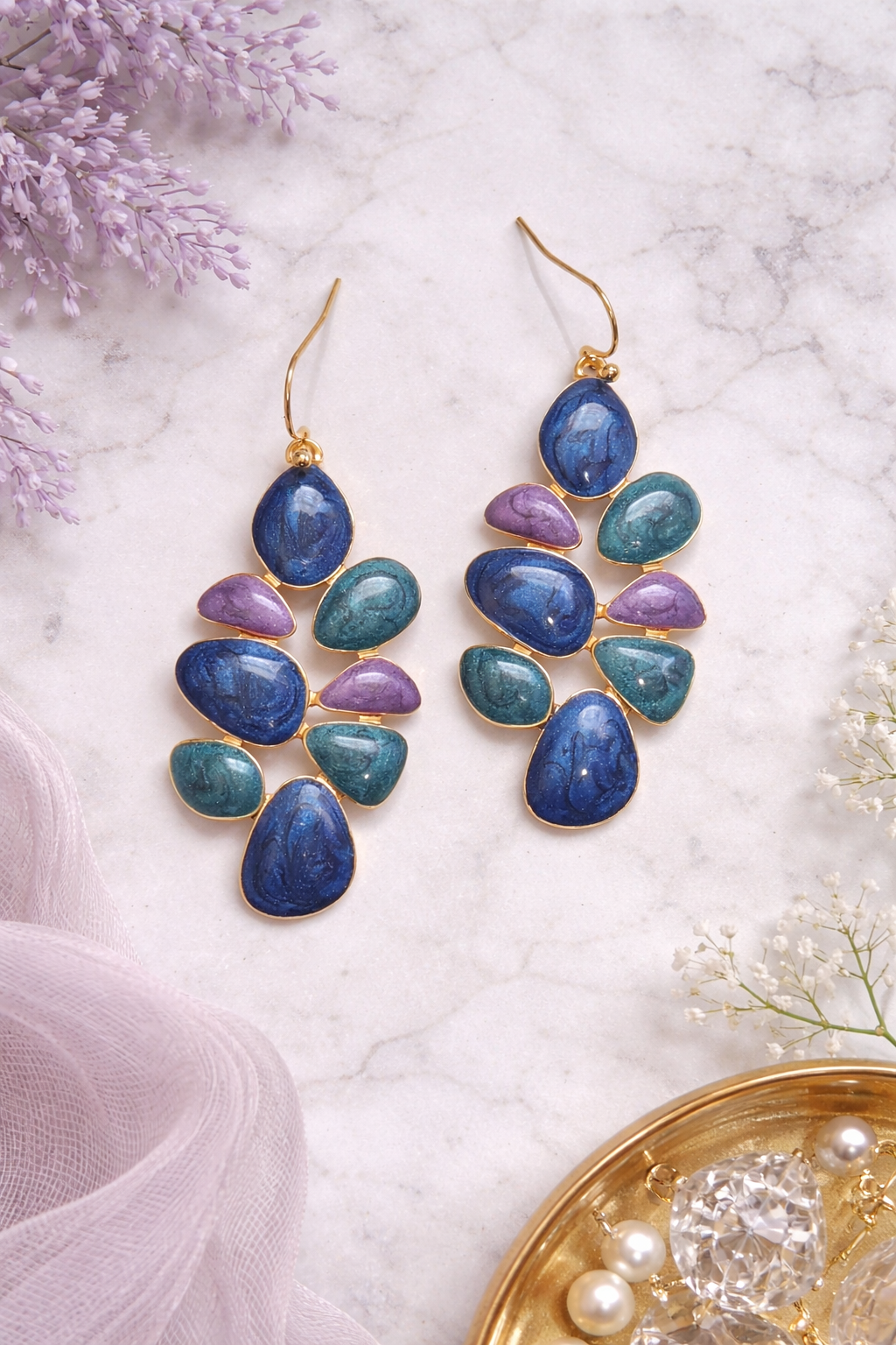 Marble Mosaic Dangle Earrings