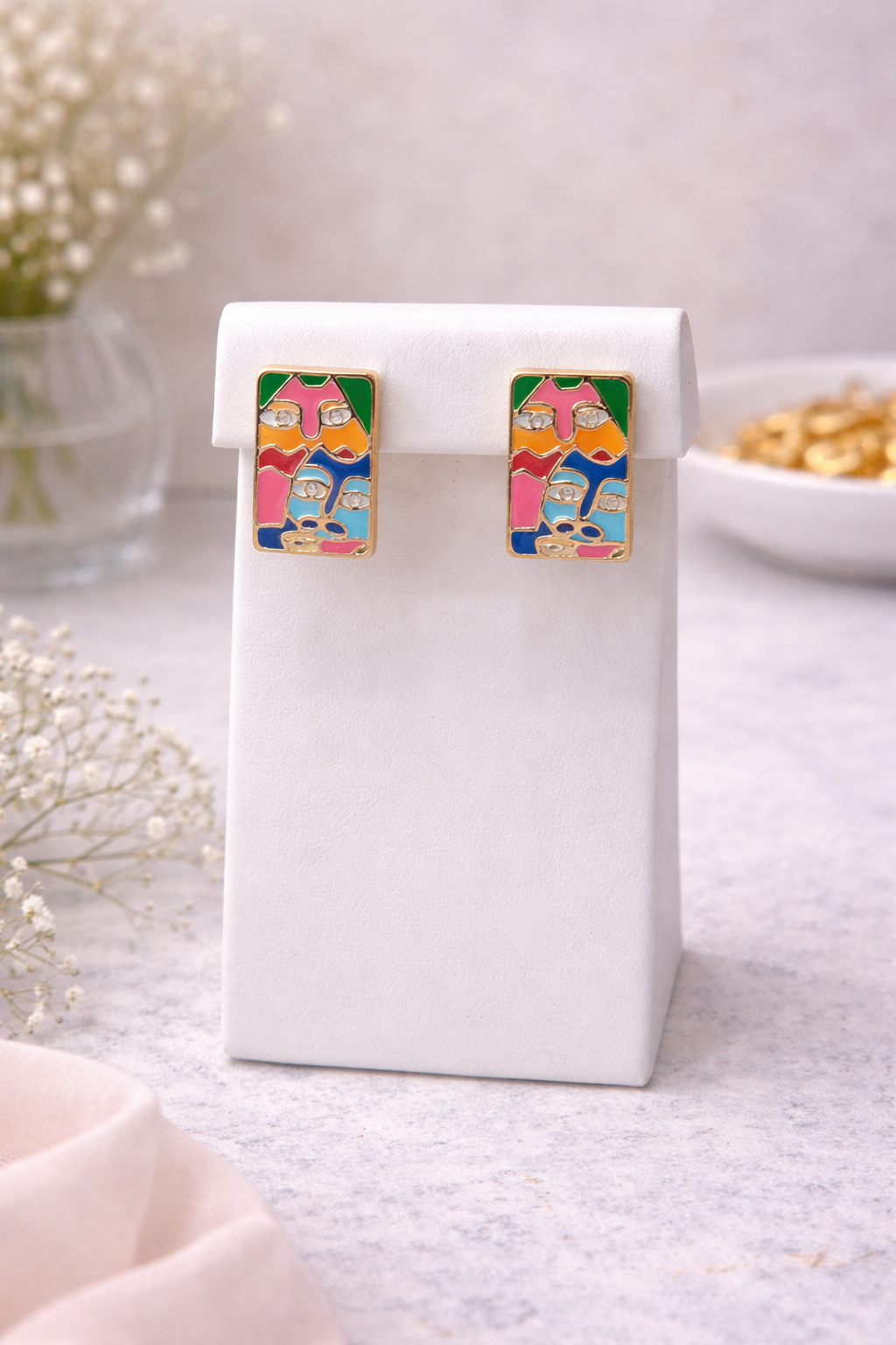 Enamel Face Stud Earrings