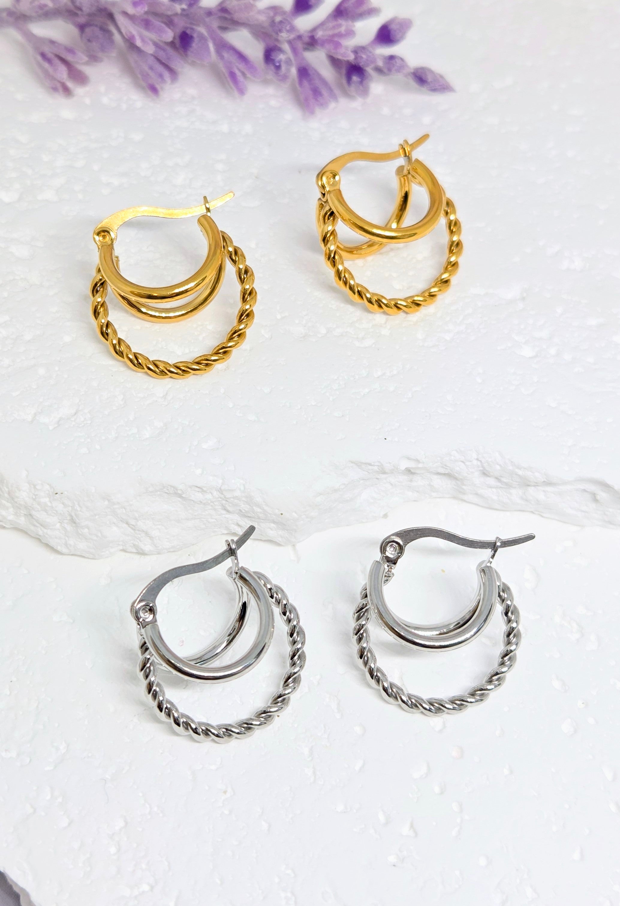 Twisted Triple Hoop Earrings