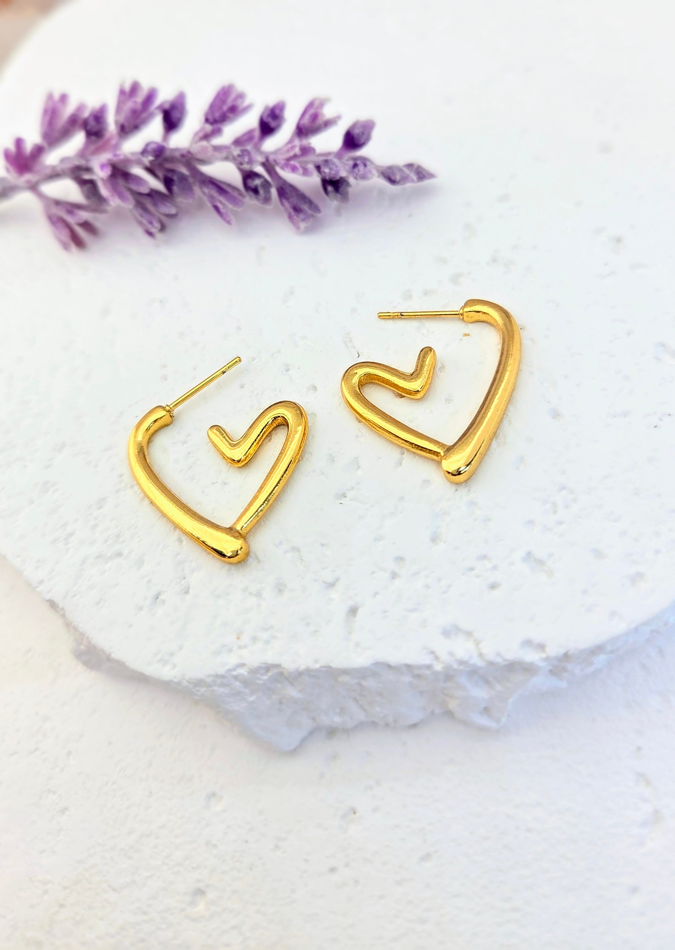 Gold Open Heart Hoop Earrings