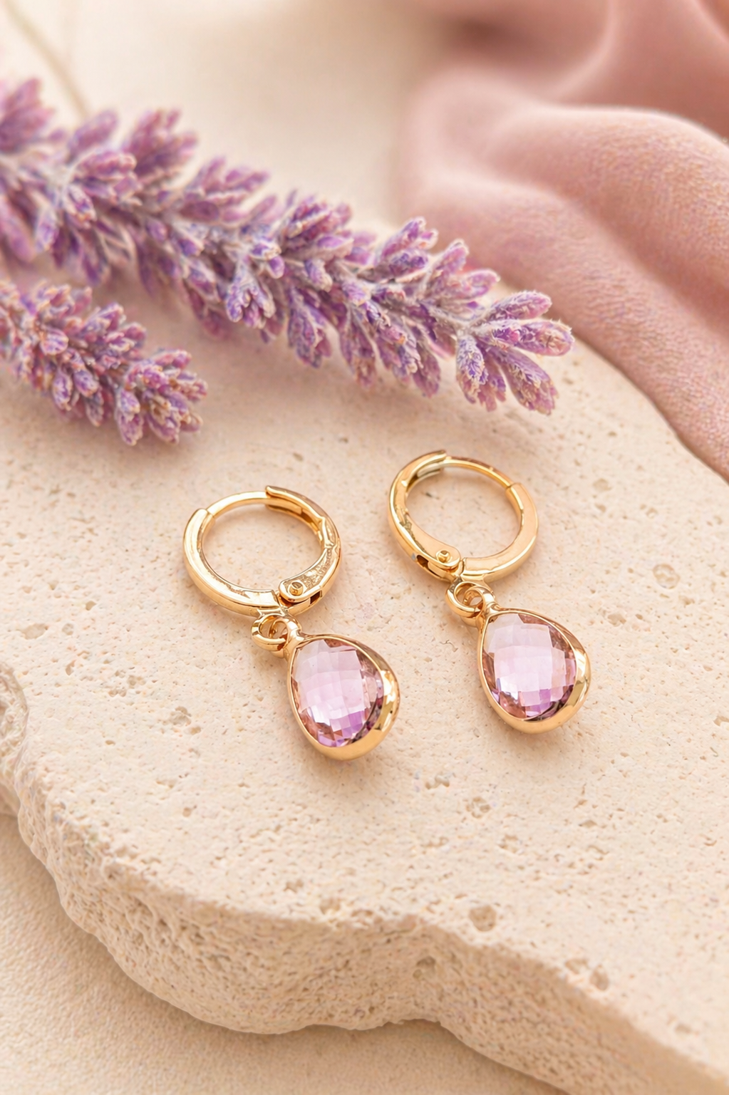 Birthstone Huggie Hoop Earrings– Dainty 18k Gold Drop in Every Month