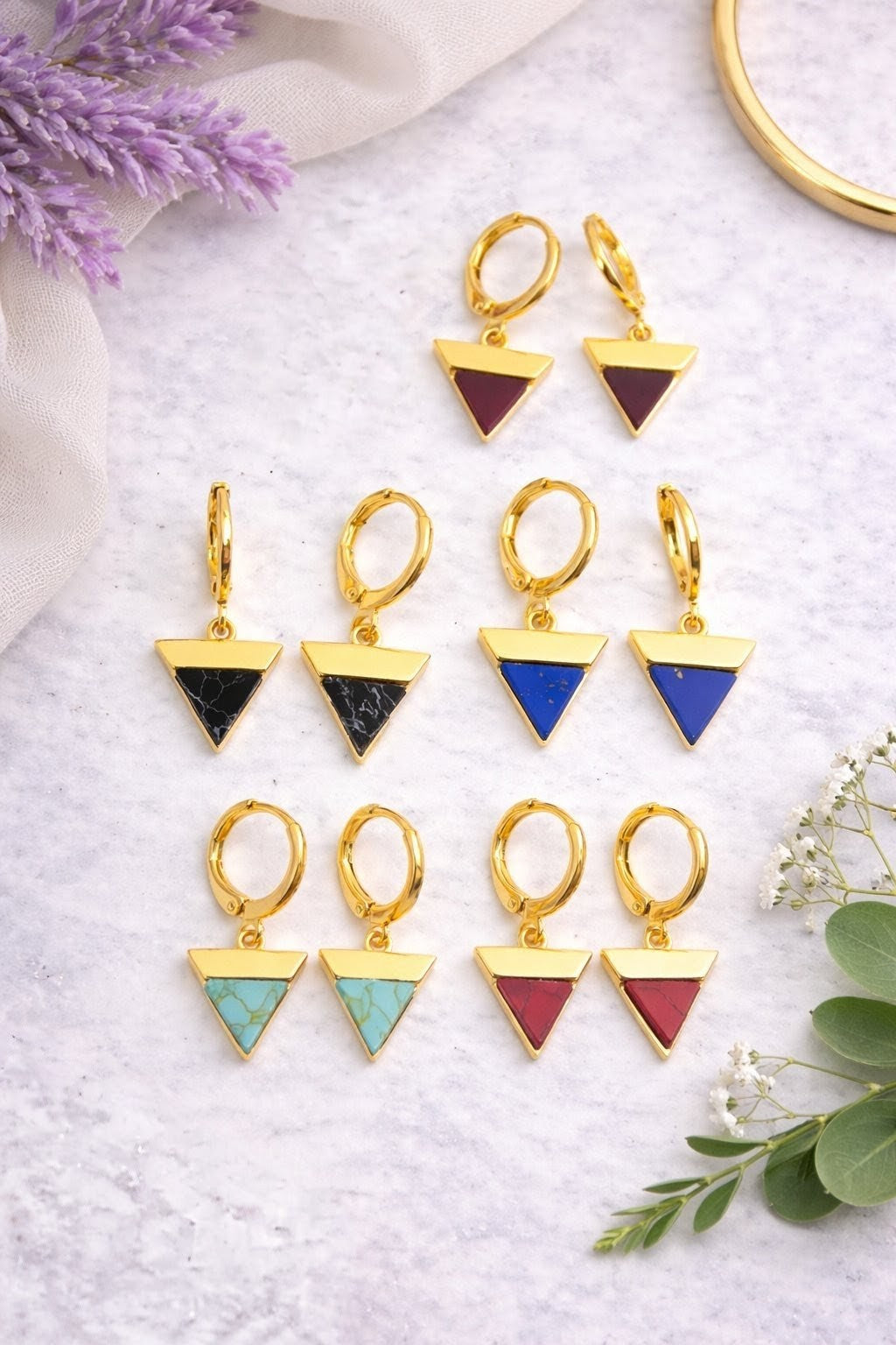 Gold Triangle Huggie Earrings -  Multiple Colors