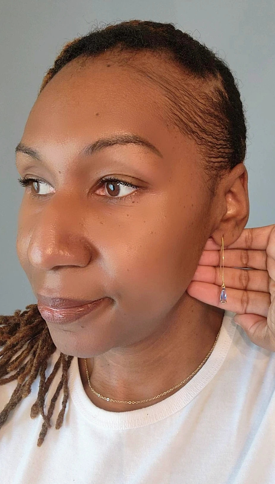 Gold Glass Stone Threader Earrings- Multiple Colors