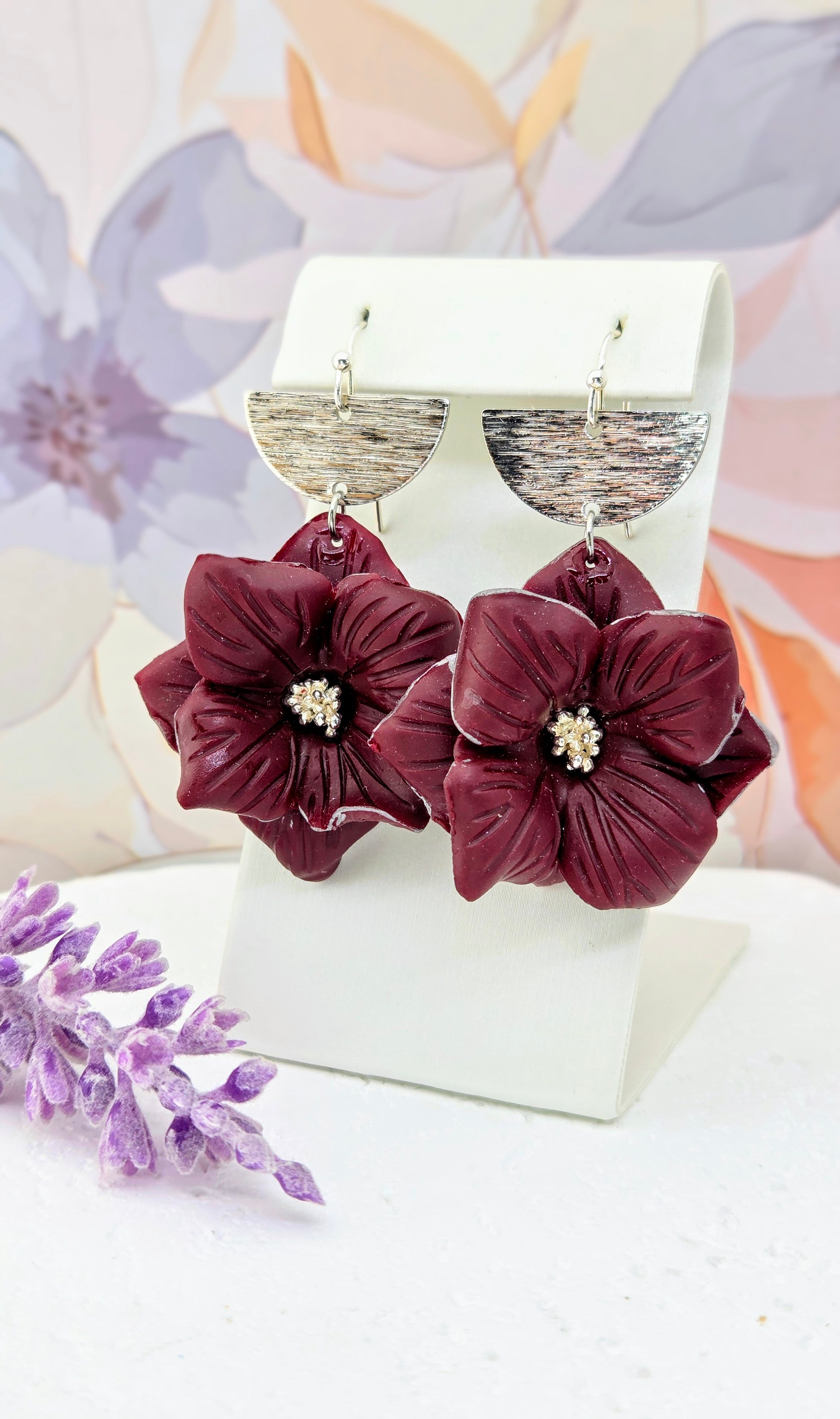 Statement Floral Drop Earrings- Multiple Colors