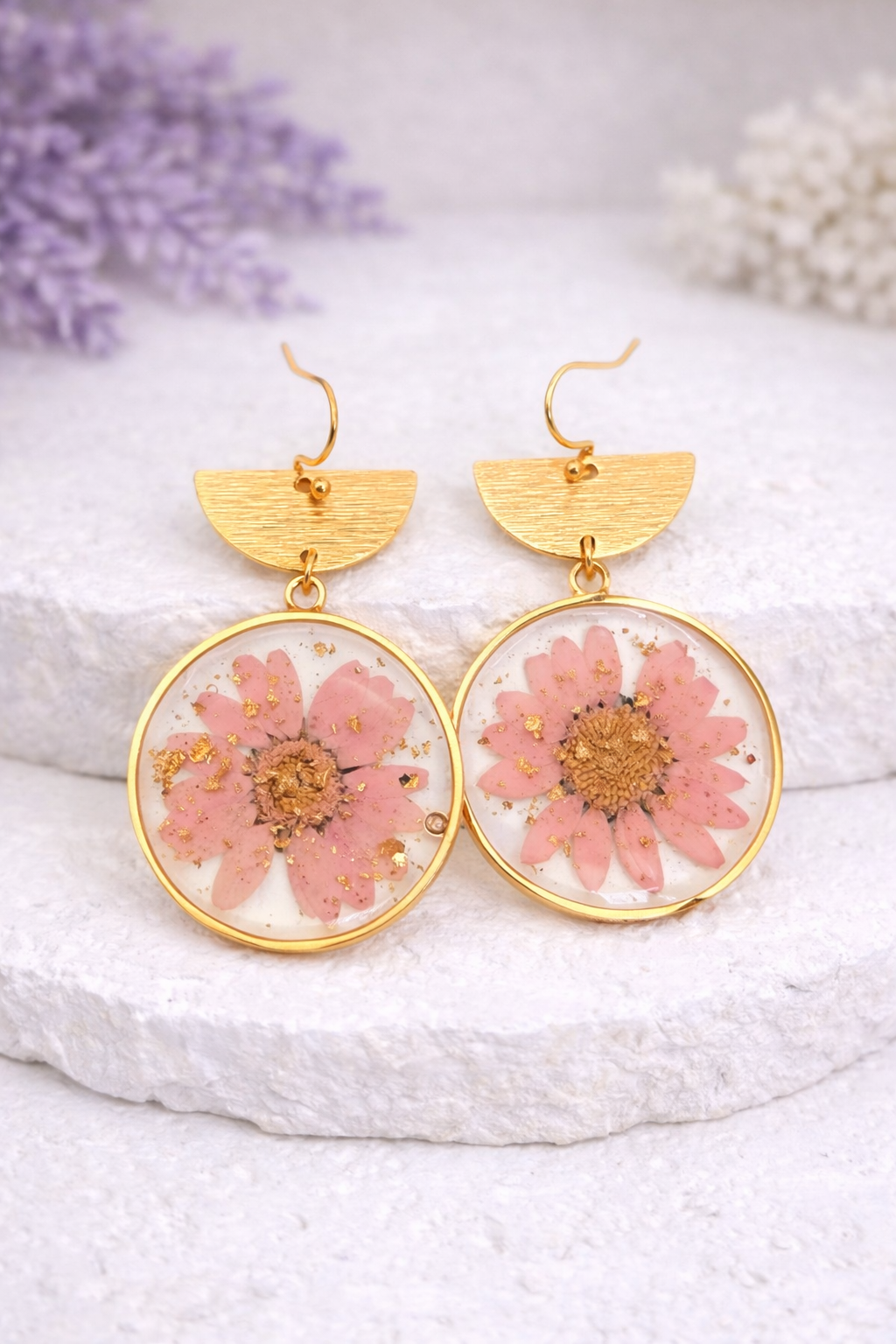 Pink Daisy Resin Earrings