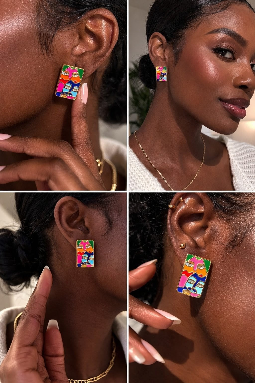 Enamel Face Stud Earrings