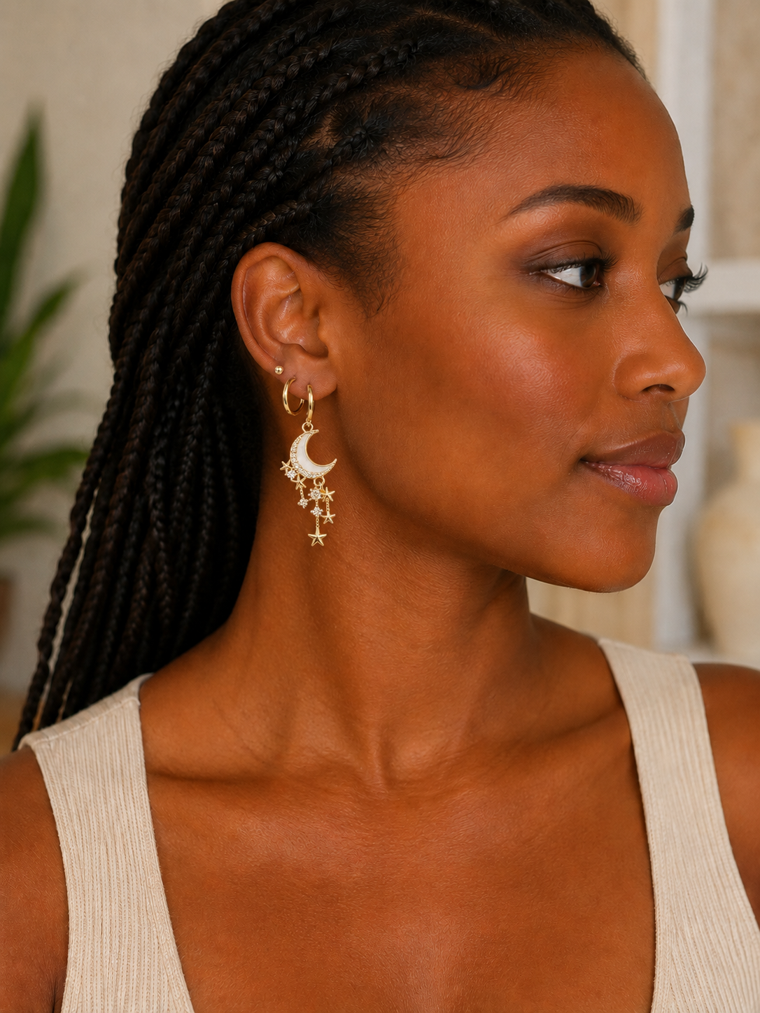 Celestial Moon & Star Asymmetric Huggie Earrings
