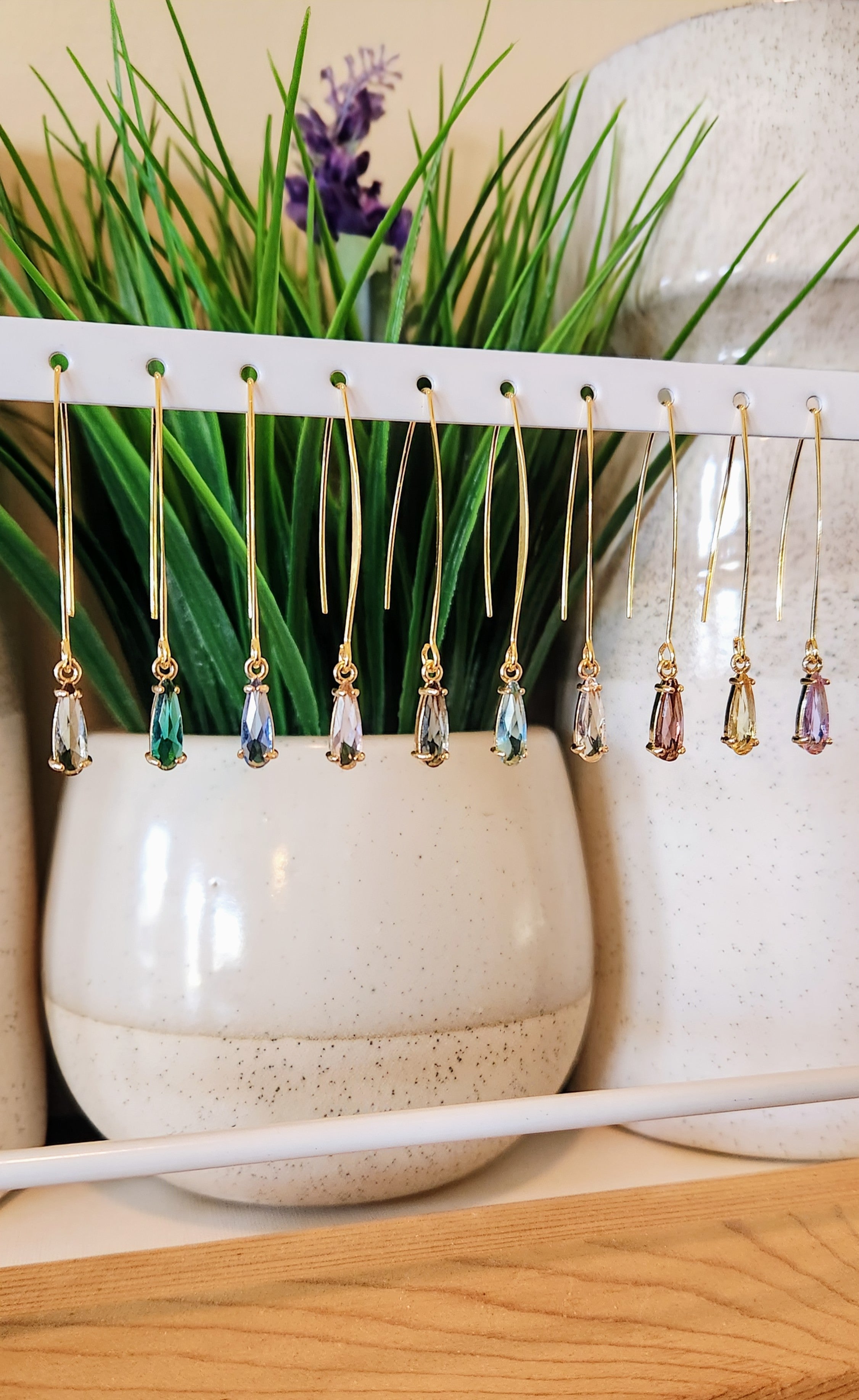 Gold Glass Stone Threader Earrings- Multiple Colors