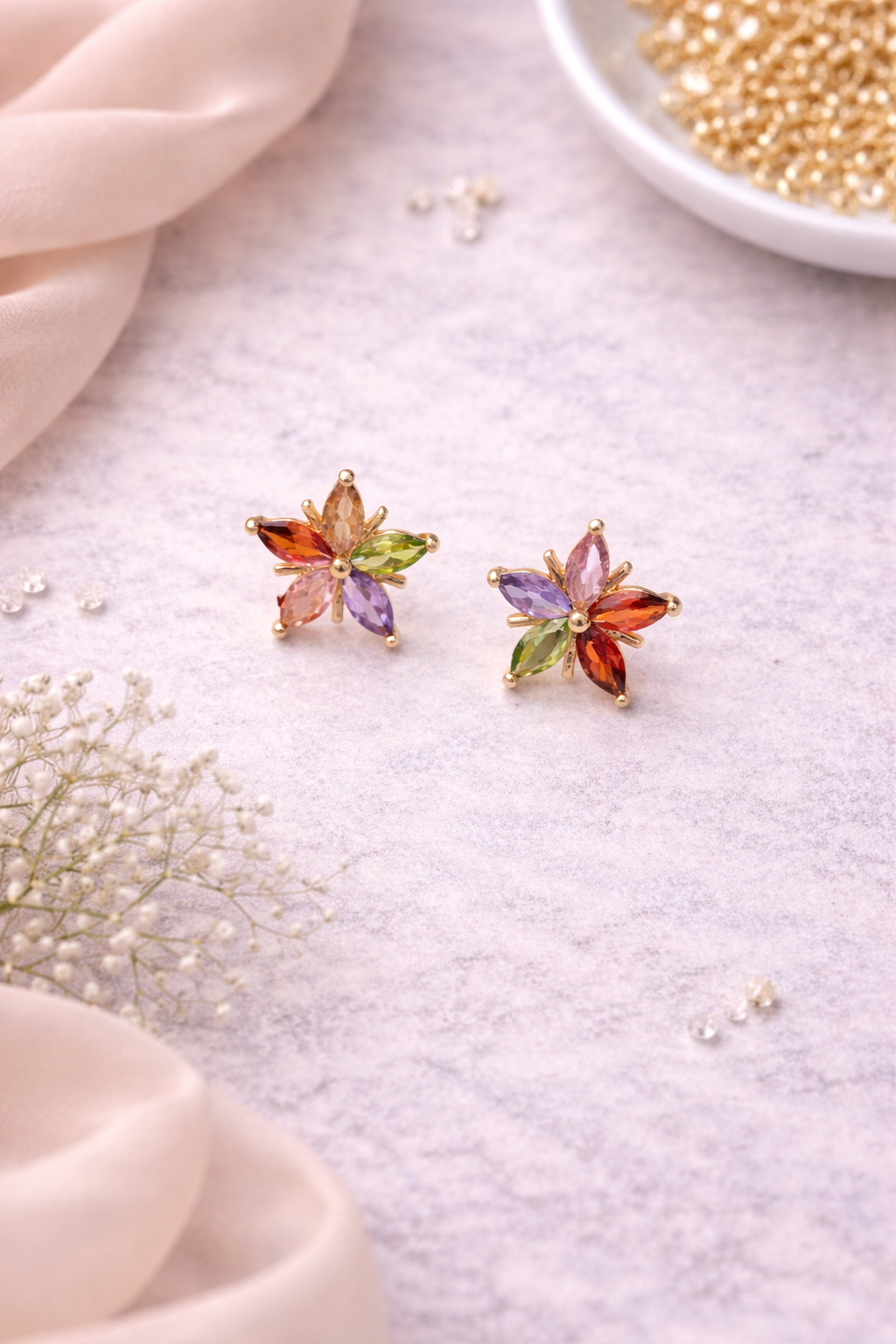 Crystal Flower Stud Earrings