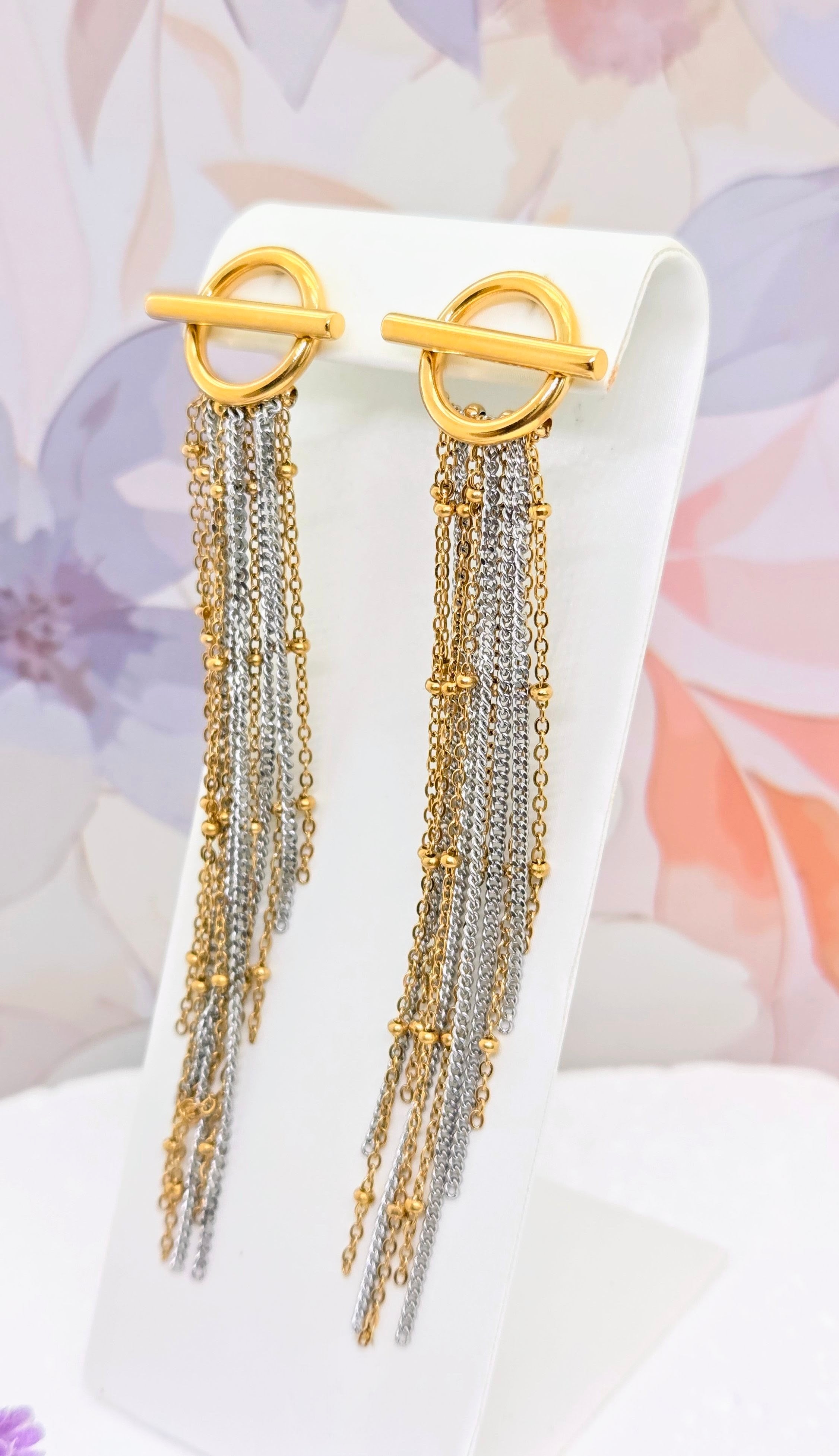Mixed Metal Chain Tassel Earrings