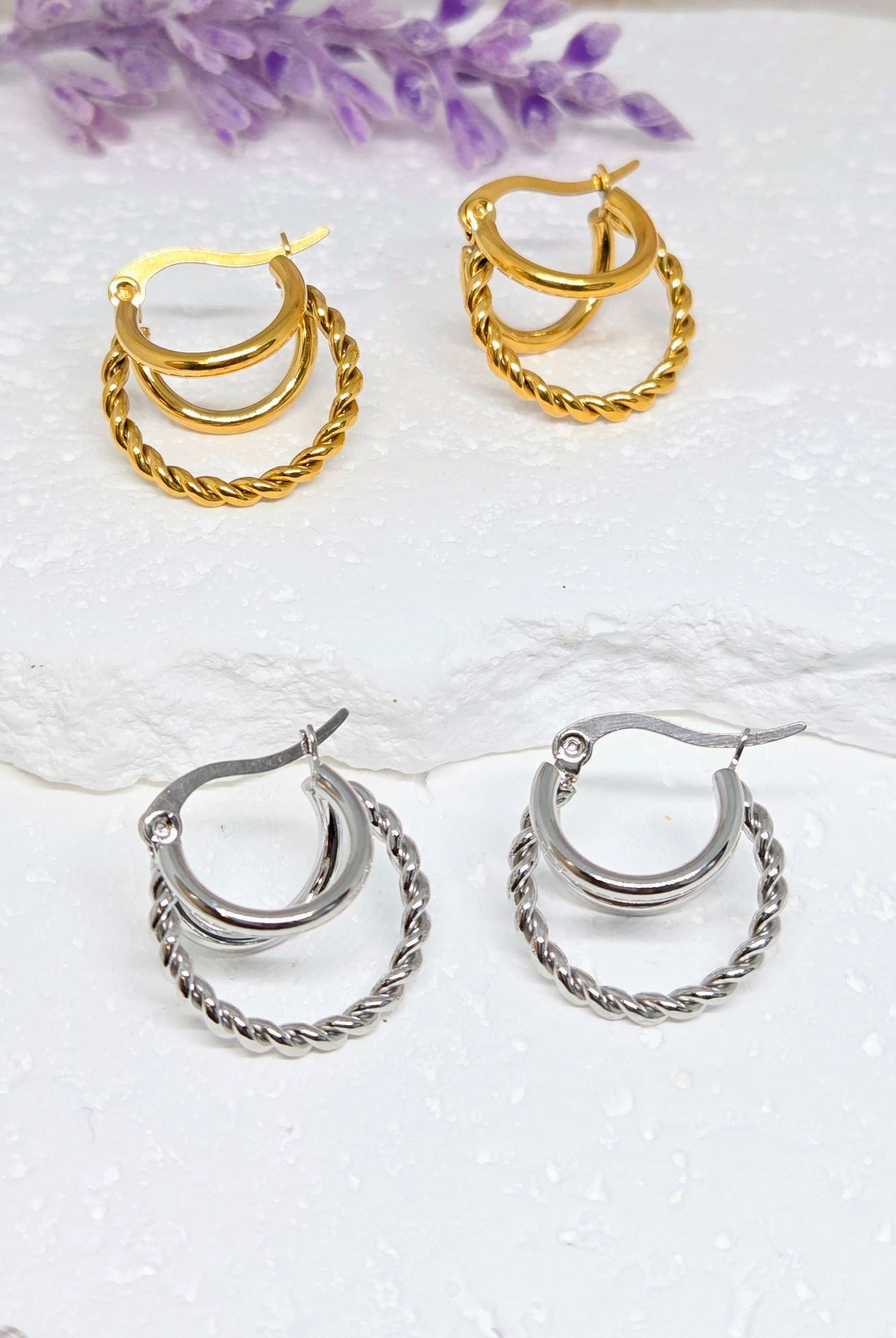 Twisted Triple Hoop Earrings