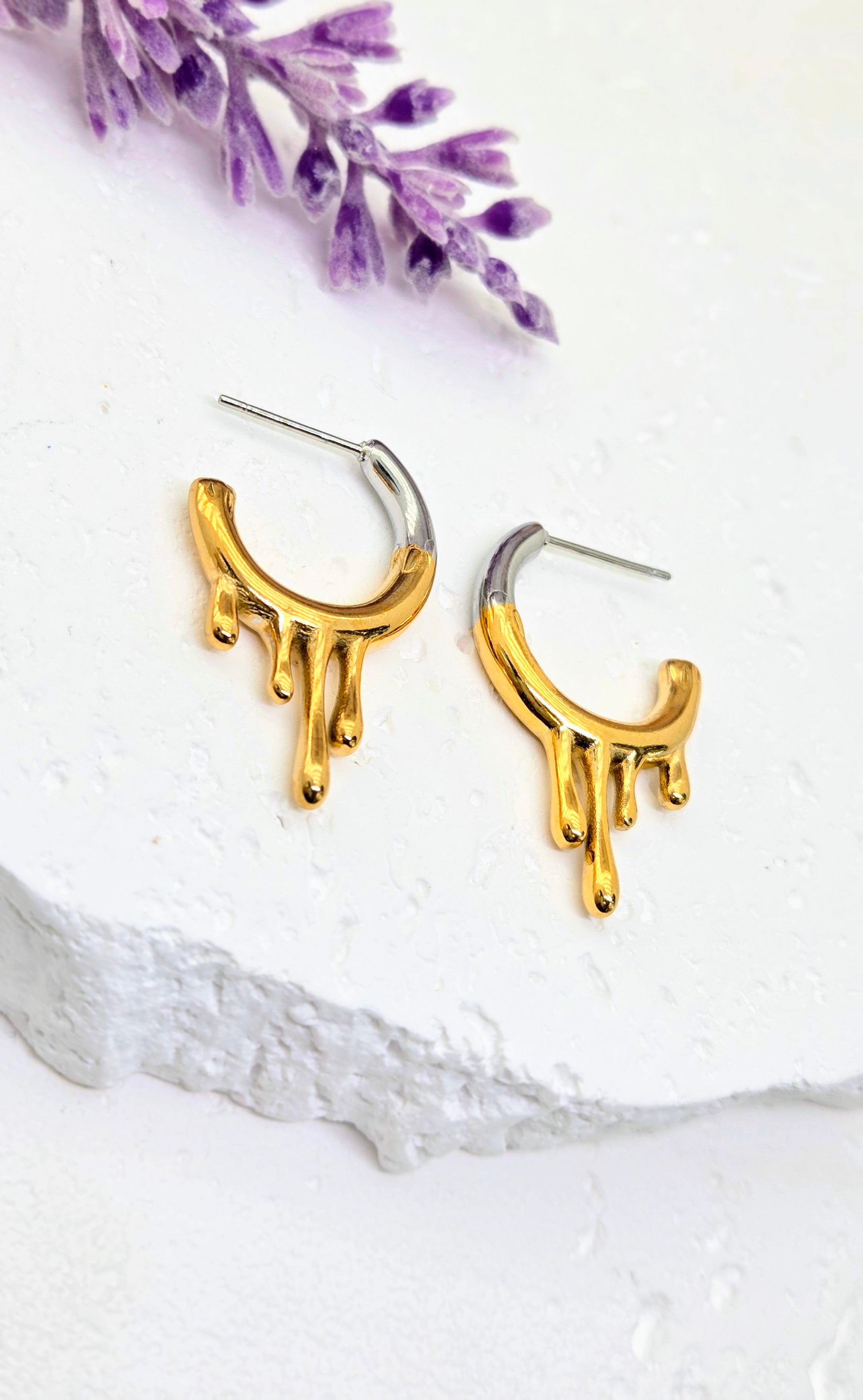 Mixed Metal Drip Hoop Earrings