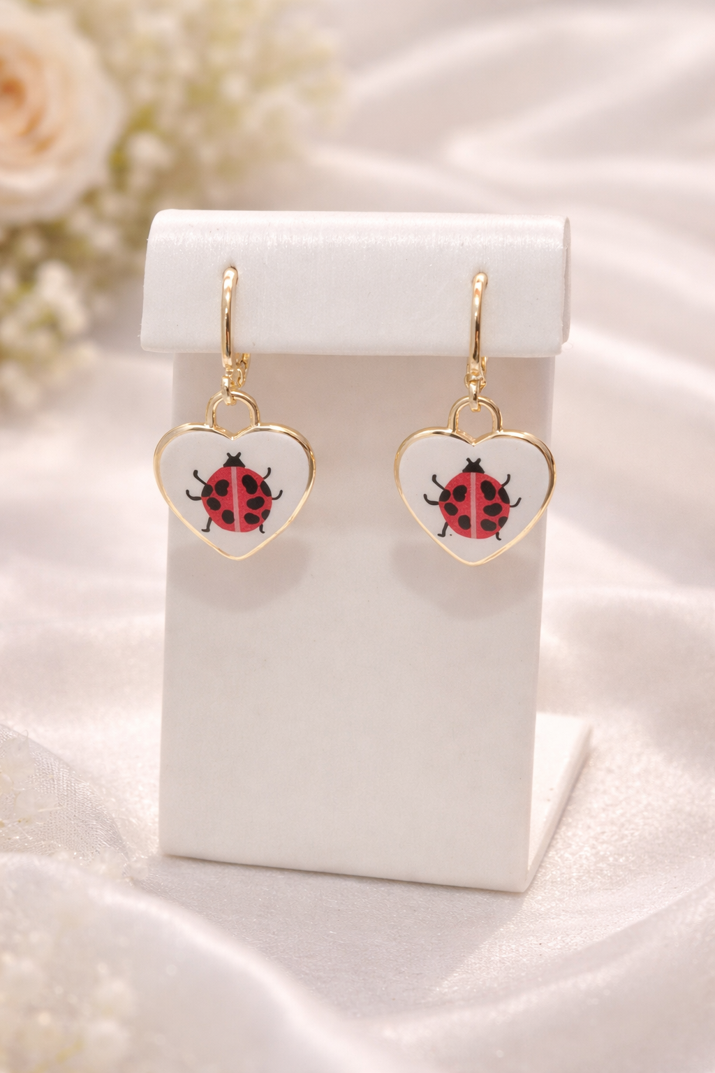 Ladybug Heart Huggie Earrings