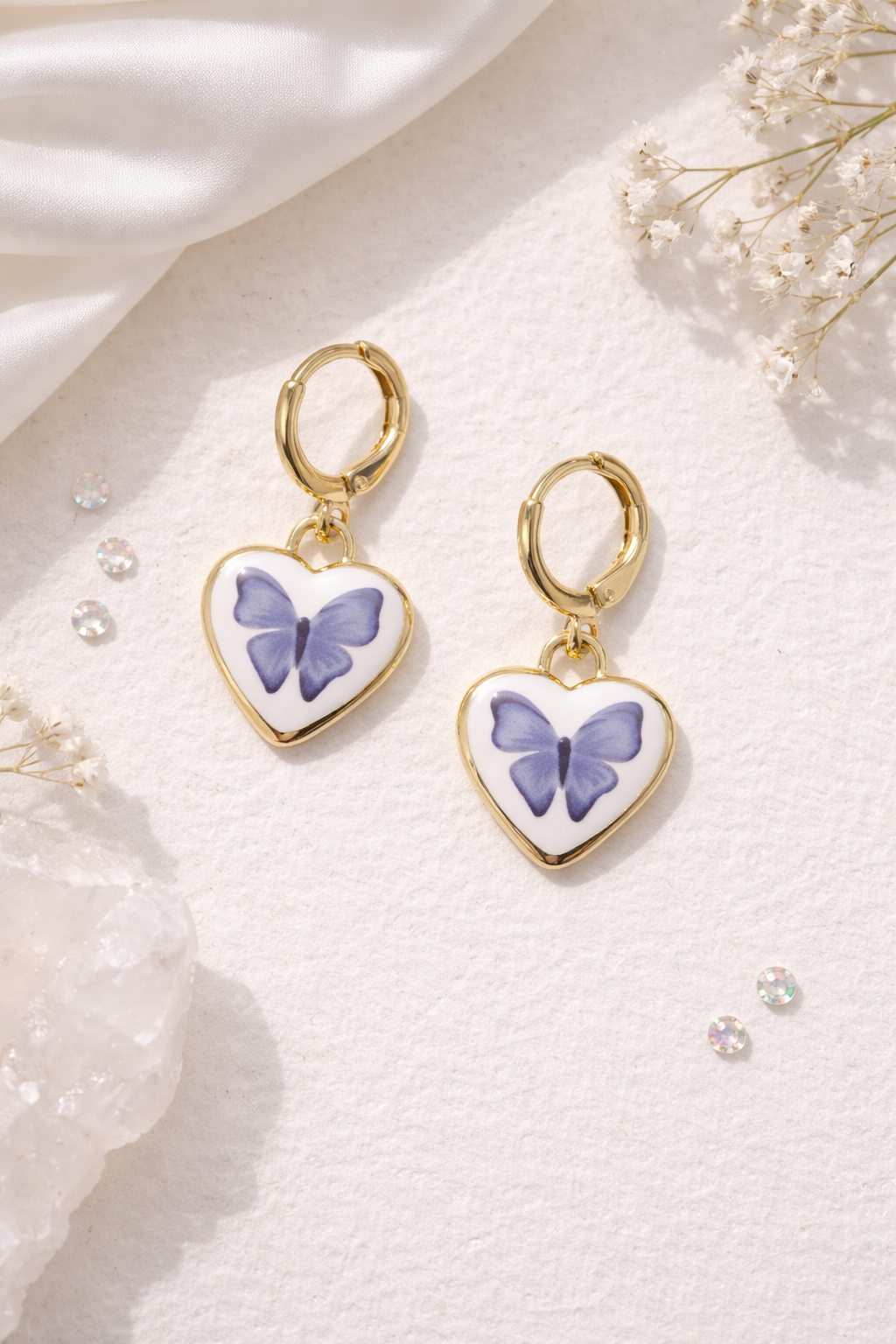 Gold Butterfly Heart Huggie Earrings