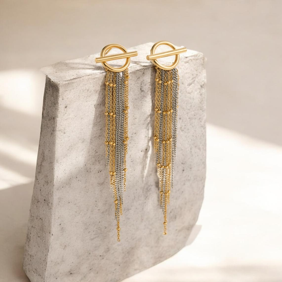 Mixed Metal Chain Tassel Earrings