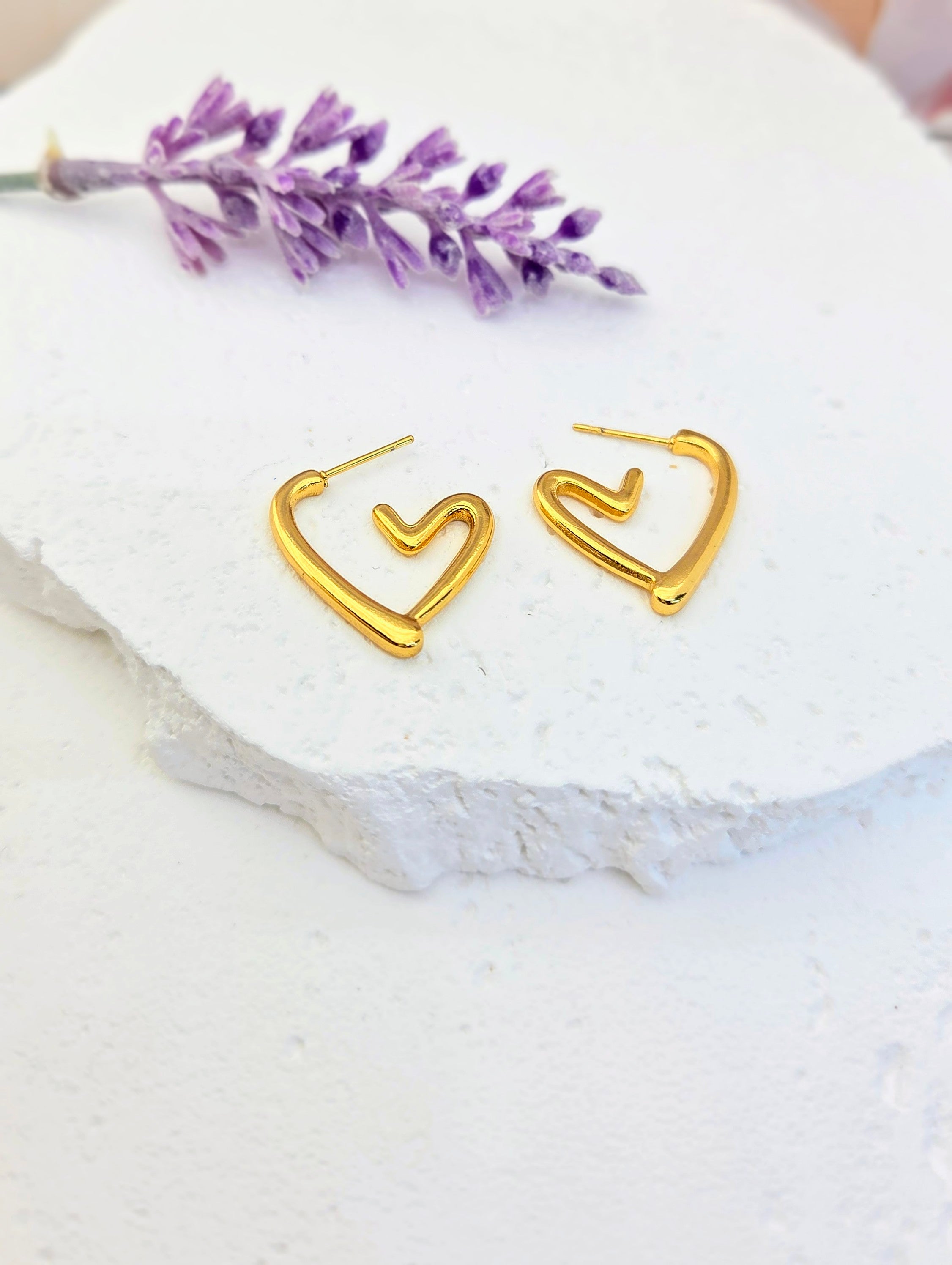 Gold Open Heart Hoop Earrings