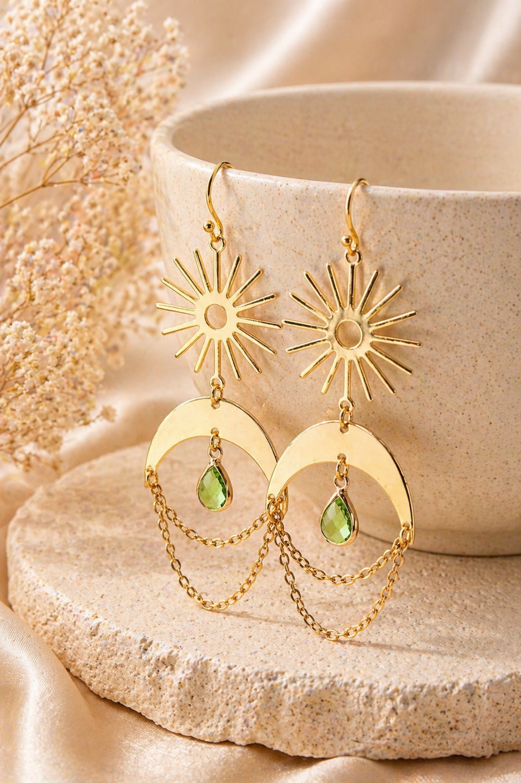 Sun and Moon Birthstone Earrings- Choose Month