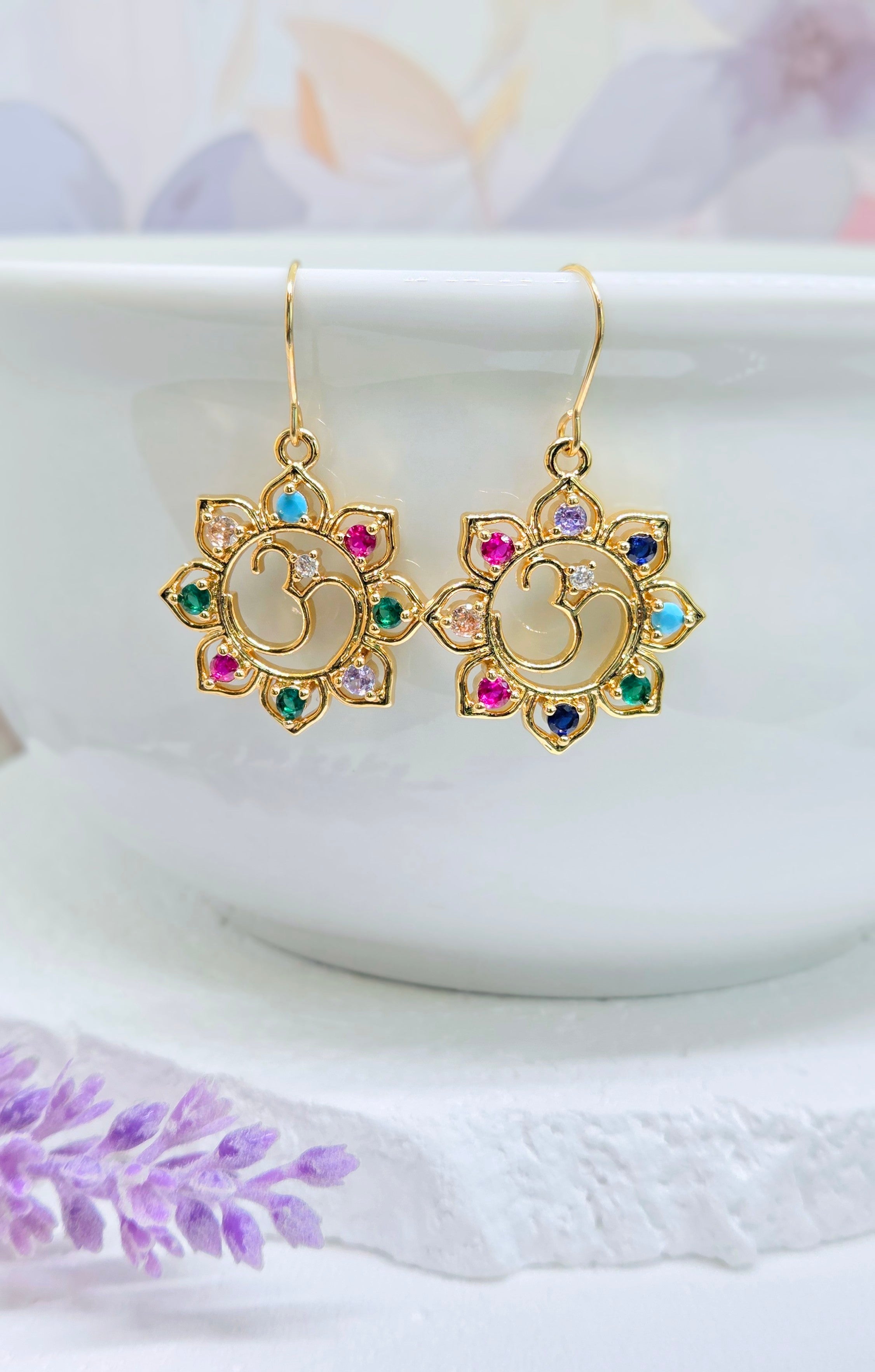 Gold Multicolor Crystal Drop Earrings