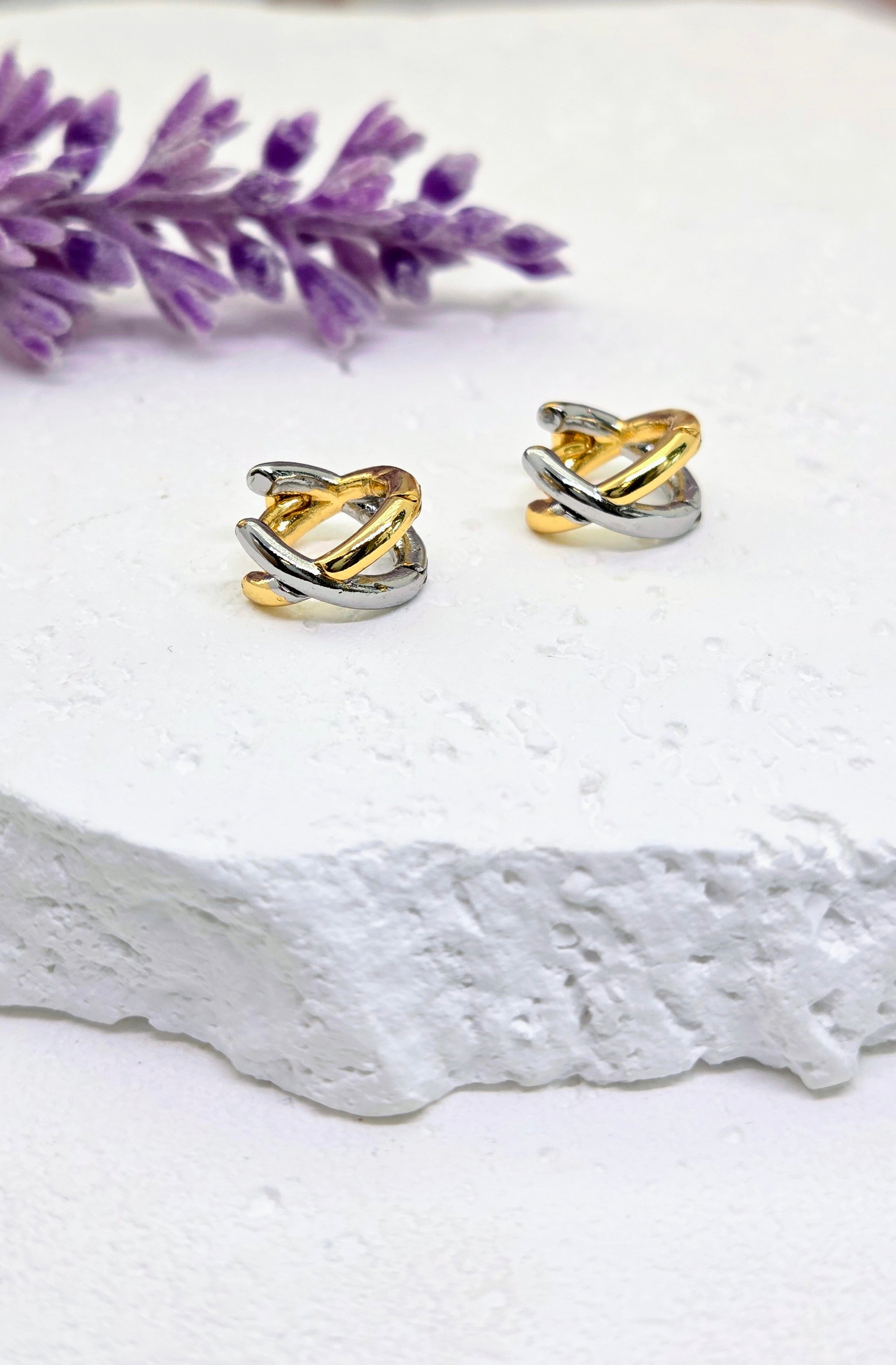 Mixed Metal Knot Huggies