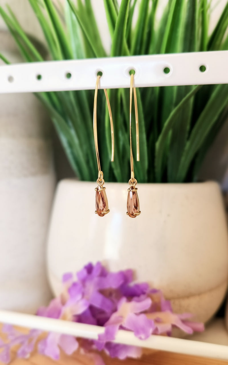 Gold Glass Stone Threader Earrings- Multiple Colors