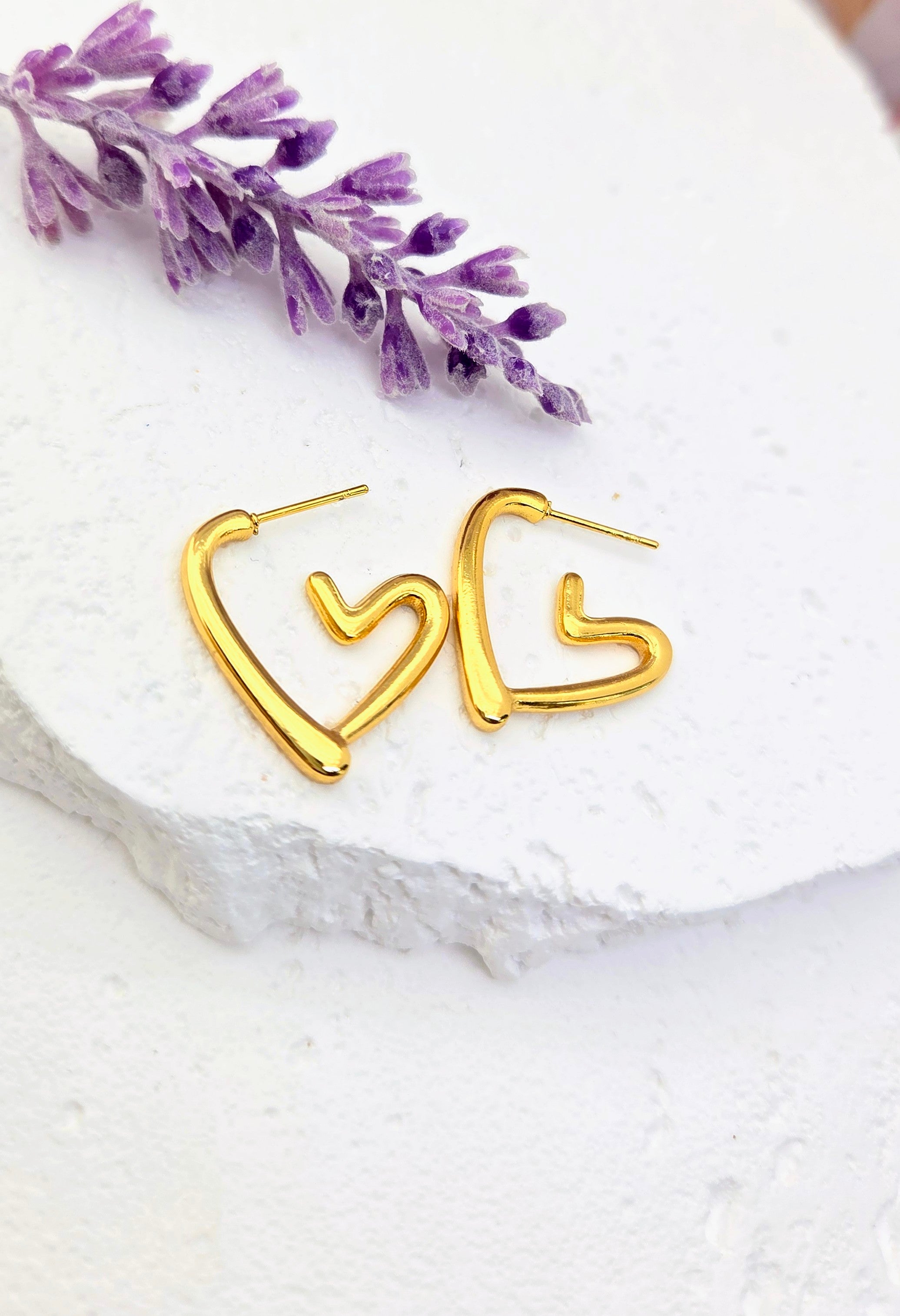 Gold Open Heart Hoop Earrings